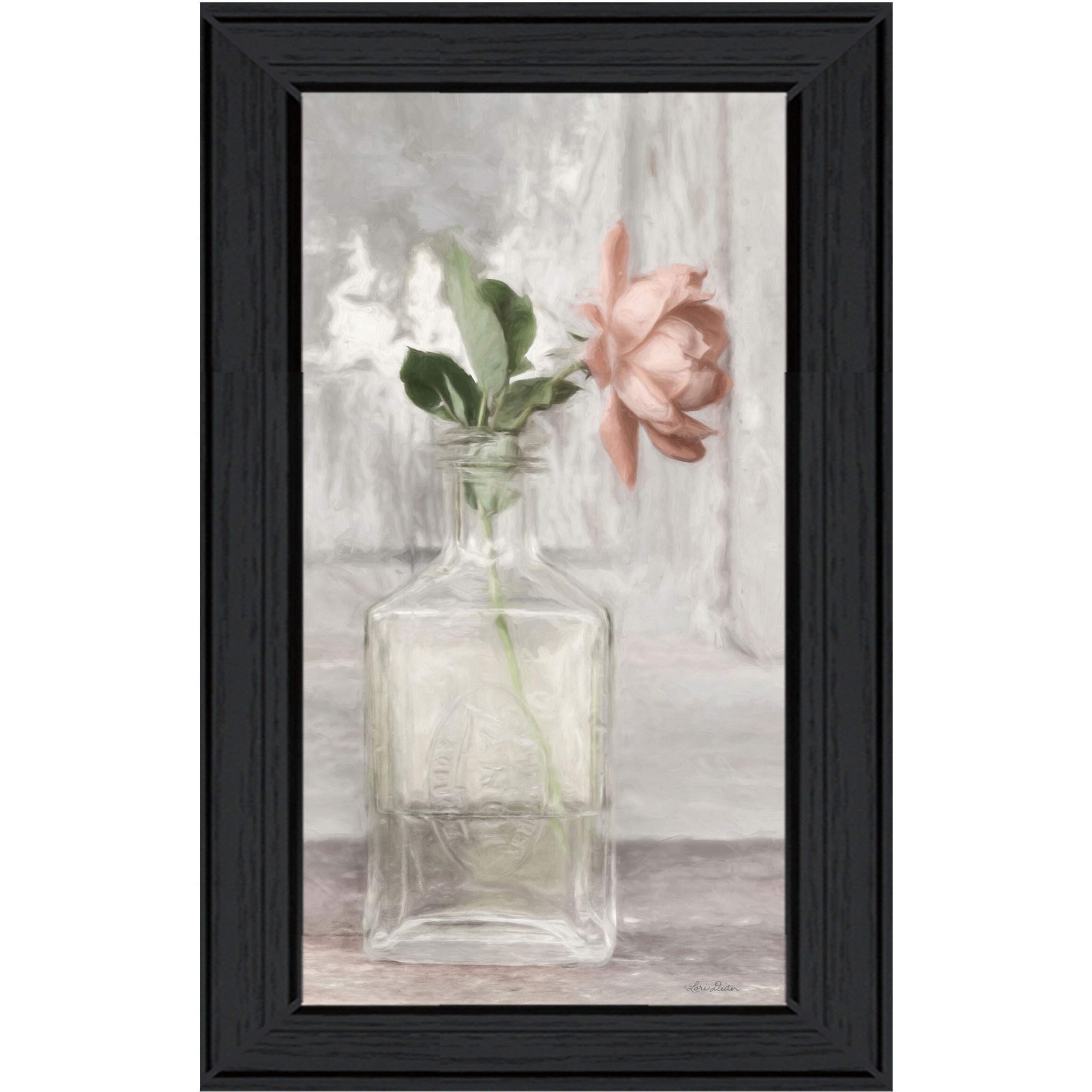 Cottage Peach Rose Black Framed Print Wall Art
