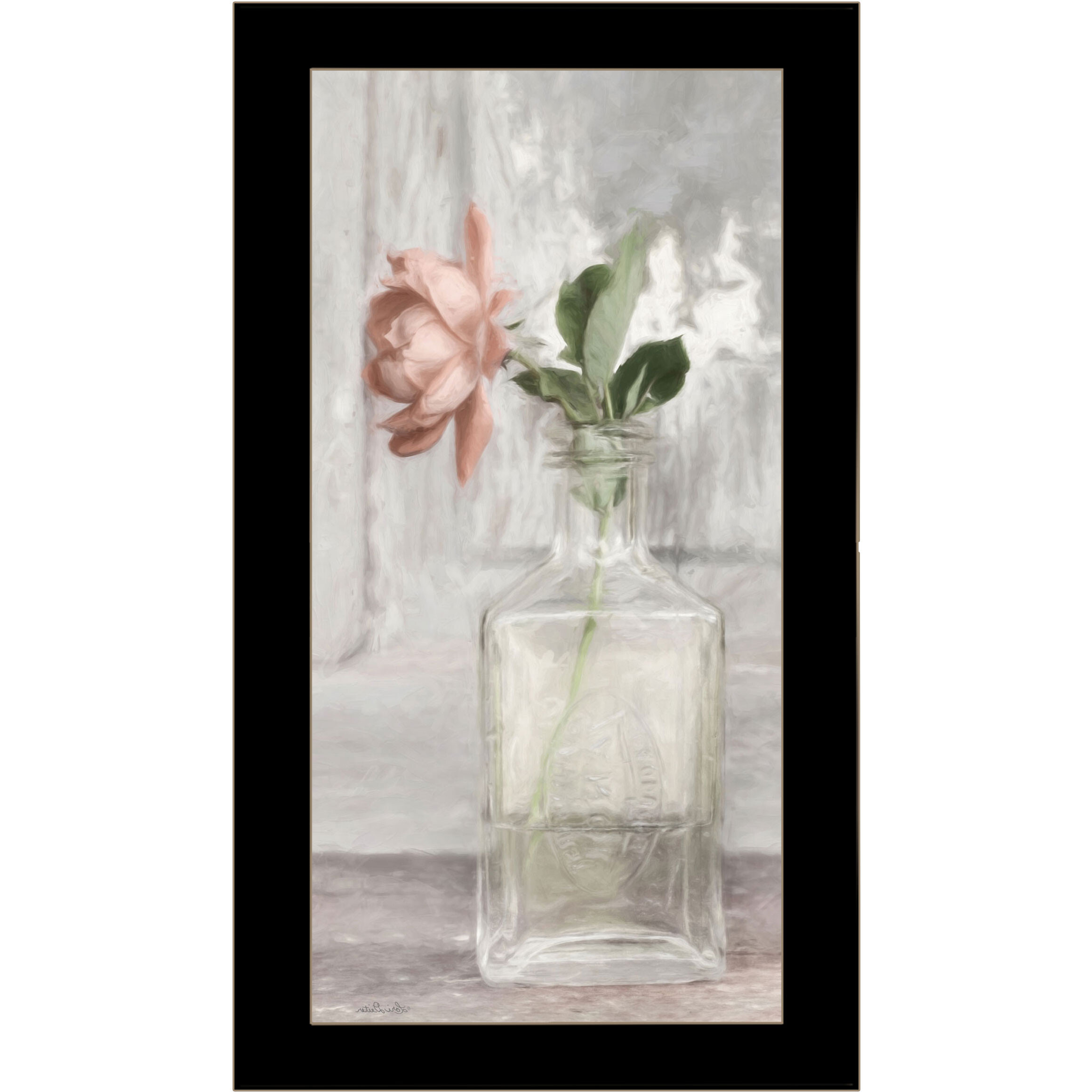 Cottage Peach Rose Black Framed Print Wall Art