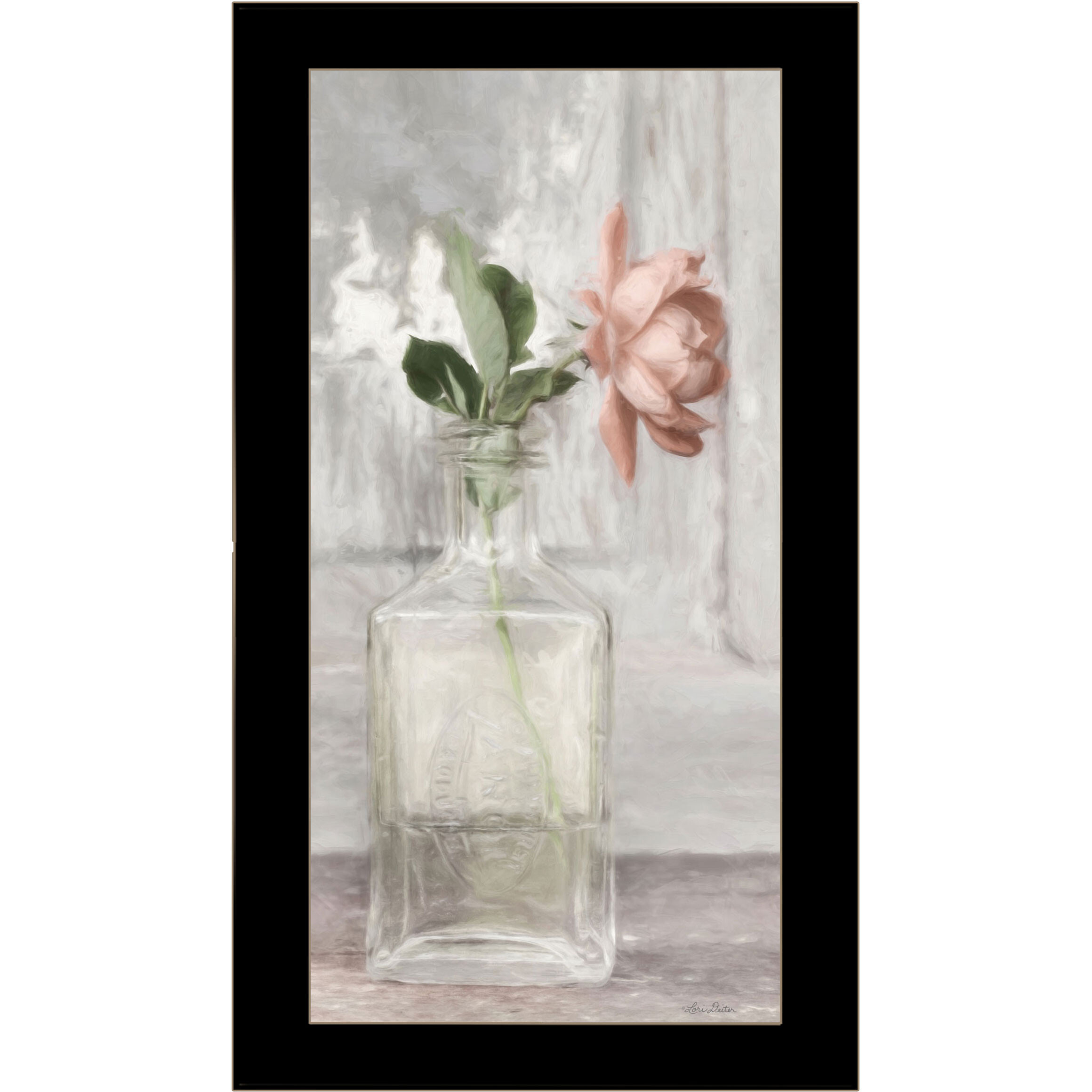 Cottage Peach Rose Black Framed Print Wall Art