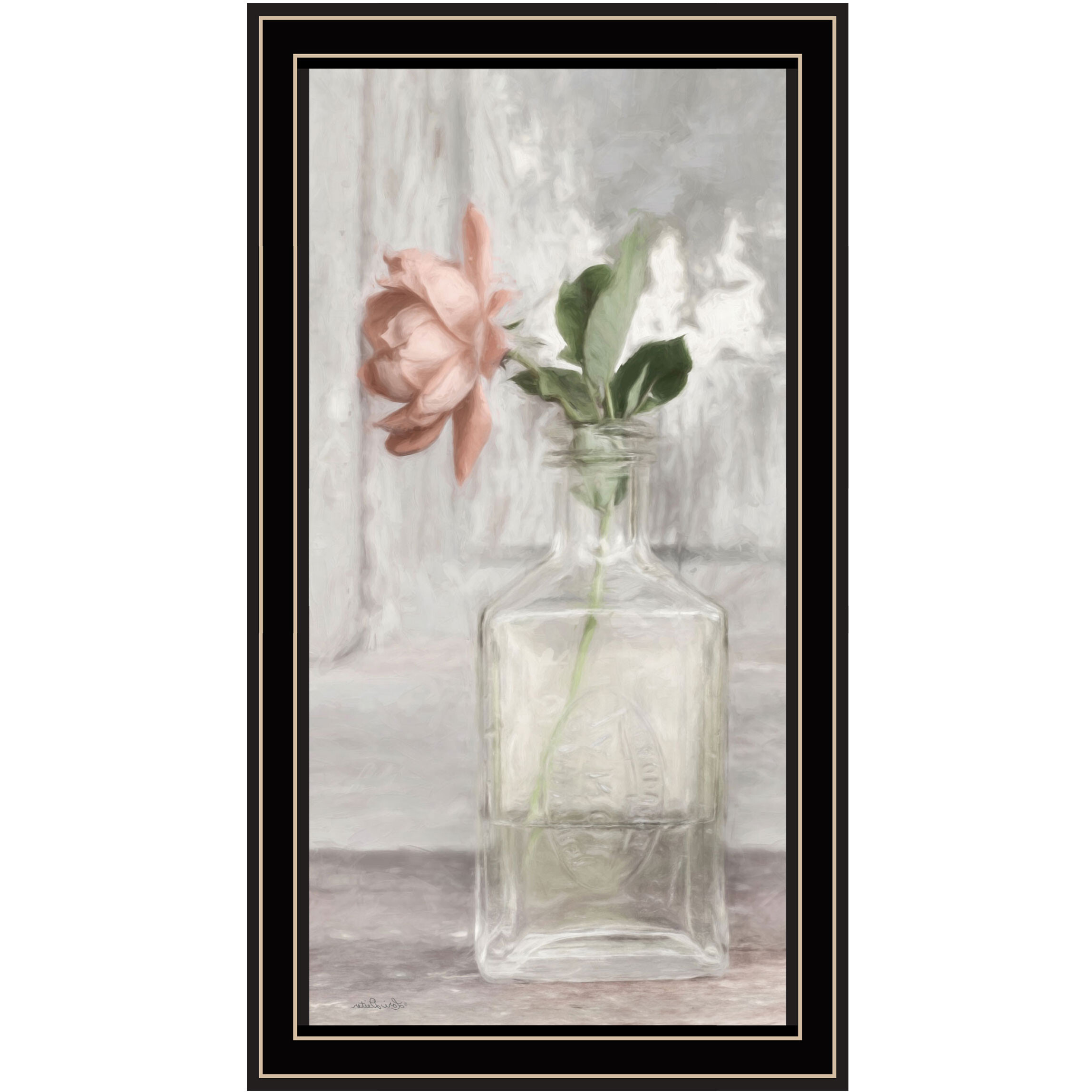 Cottage Peach Rose Black Framed Print Wall Art