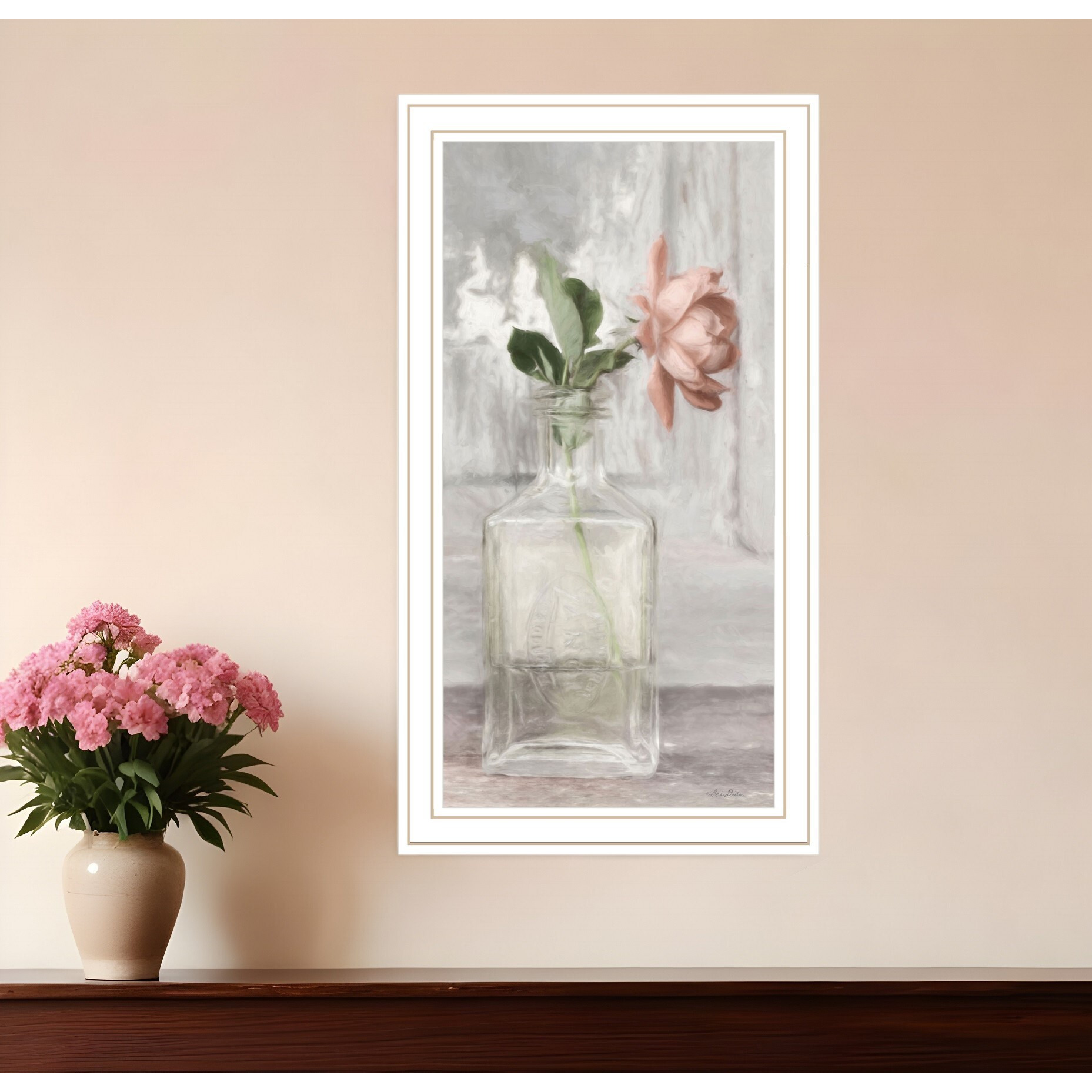 Cottage Peach Rose White Framed Print Wall Art