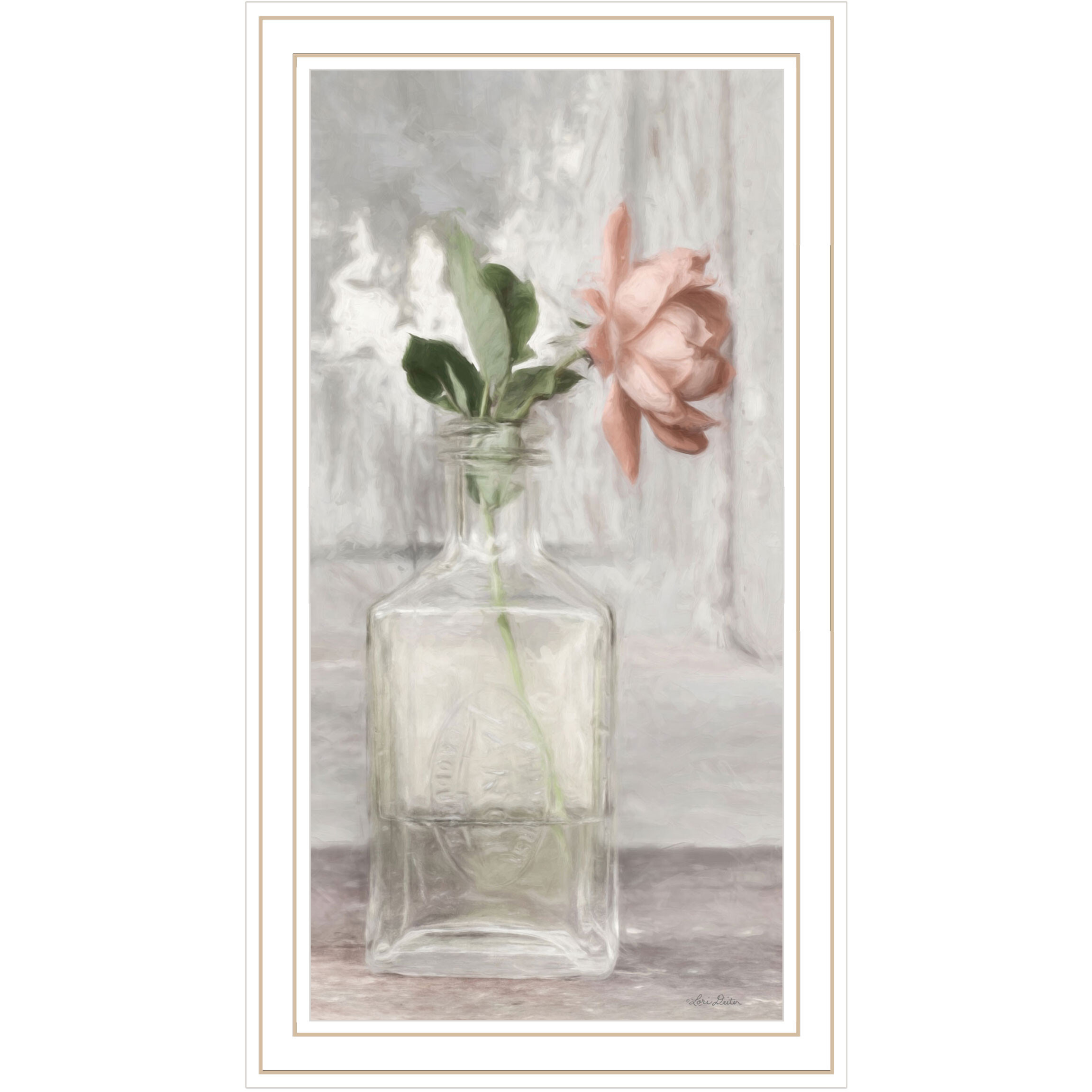 Cottage Peach Rose White Framed Print Wall Art