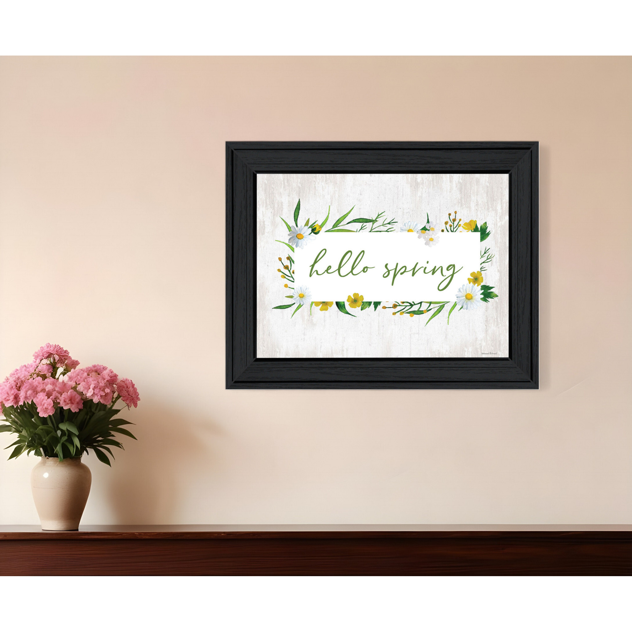 Hello Spring Black Framed Print Wall Art