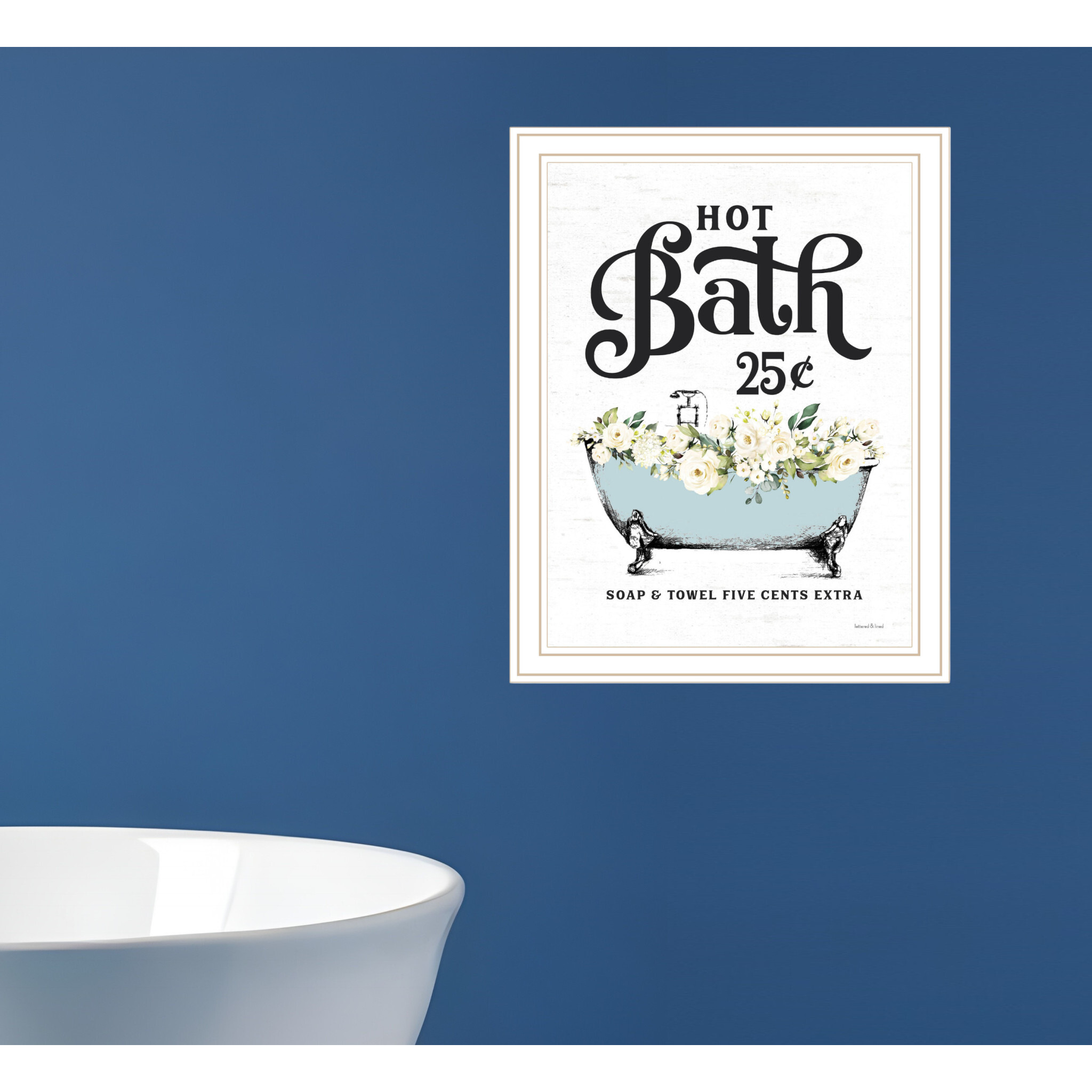 Hot Bath White Framed Print Bathroom Wall Art