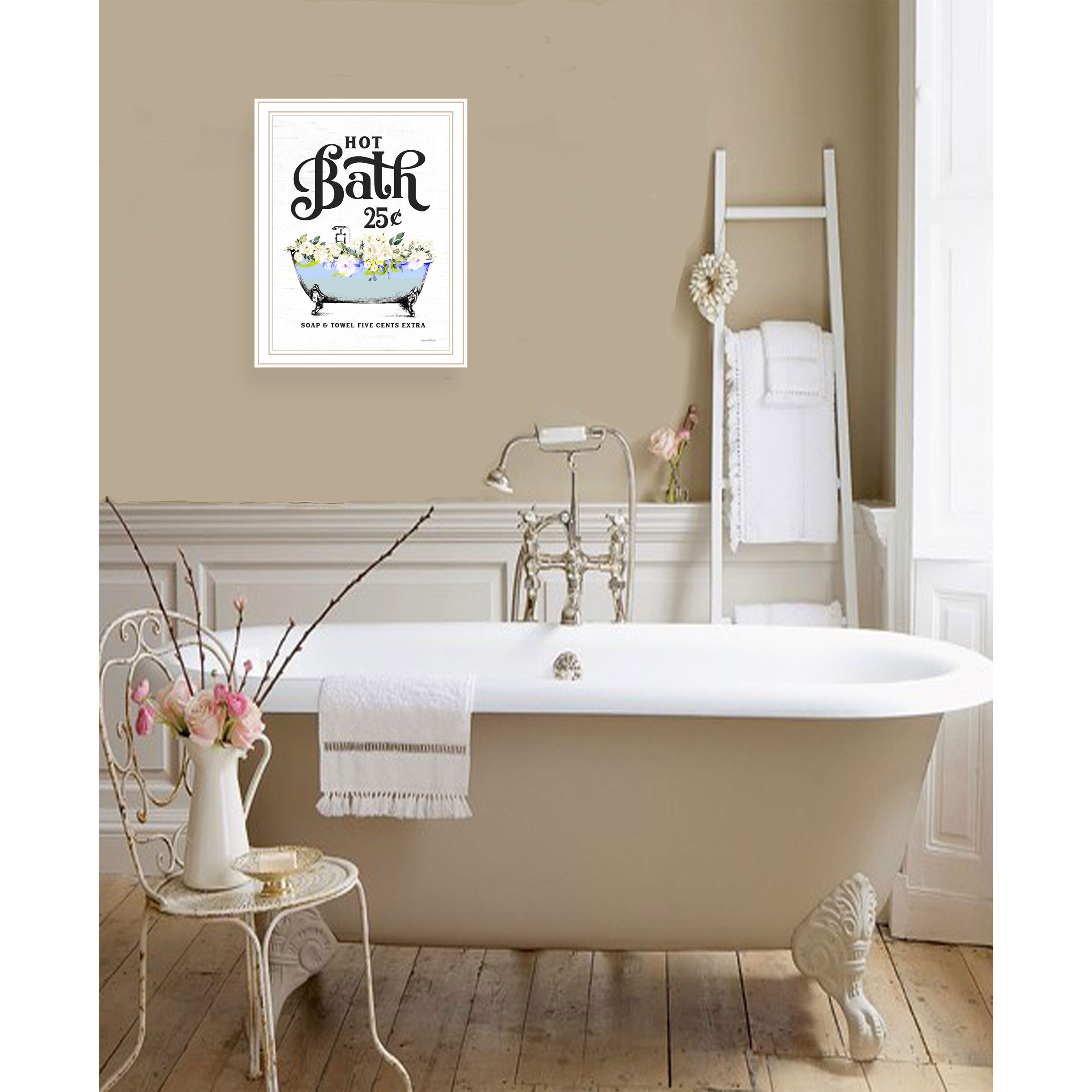 Hot Bath White Framed Print Bathroom Wall Art