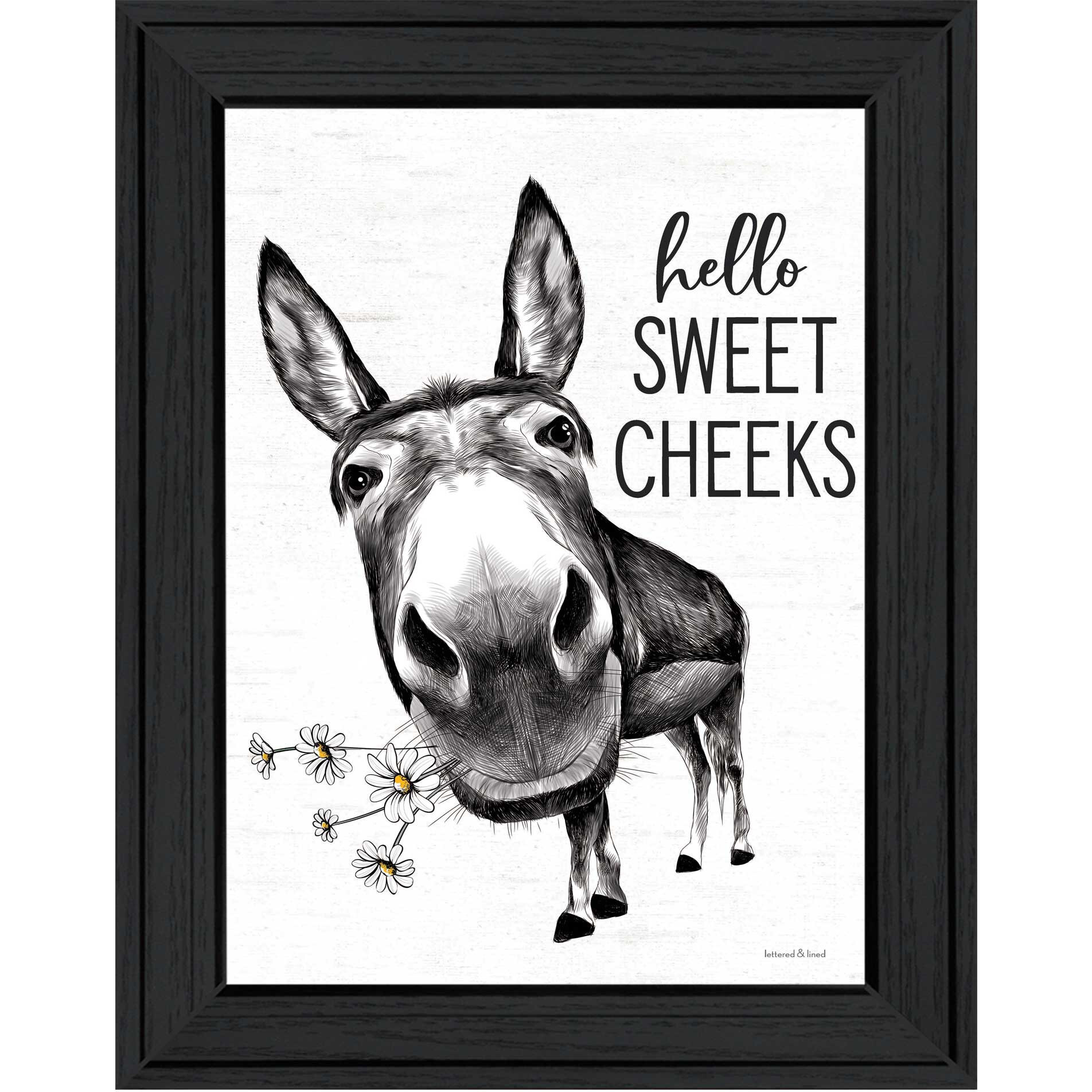 Hello Sweet Cheeks Donkey Black Framed Print Bathroom Wall Art