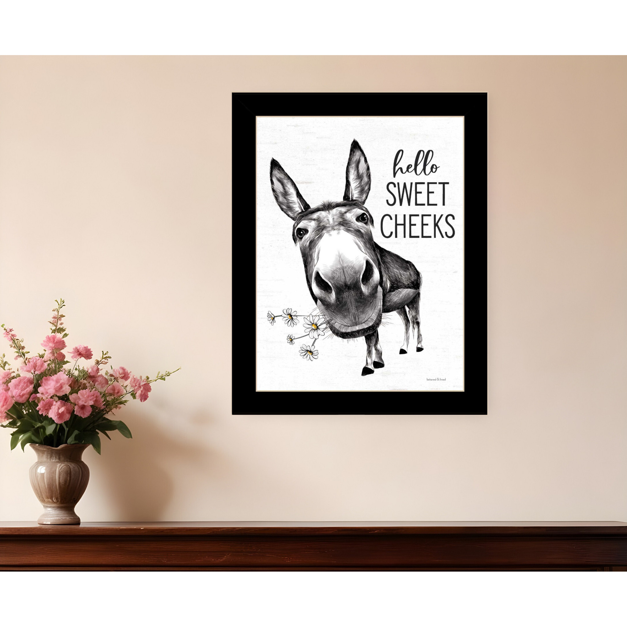 Hello Sweet Cheeks Donkey Black Framed Print Bathroom Wall Art