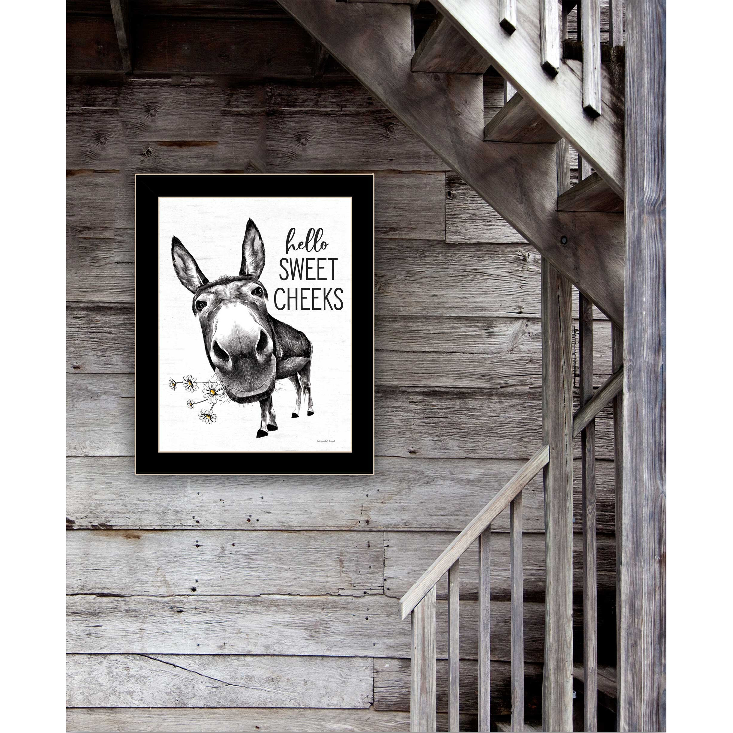 Hello Sweet Cheeks Donkey Black Framed Print Bathroom Wall Art