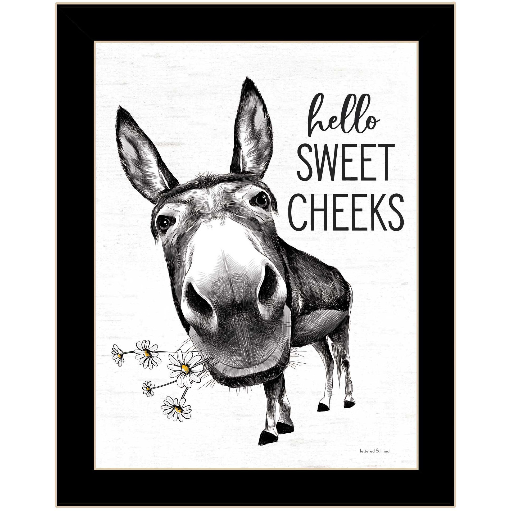 Hello Sweet Cheeks Donkey Black Framed Print Bathroom Wall Art