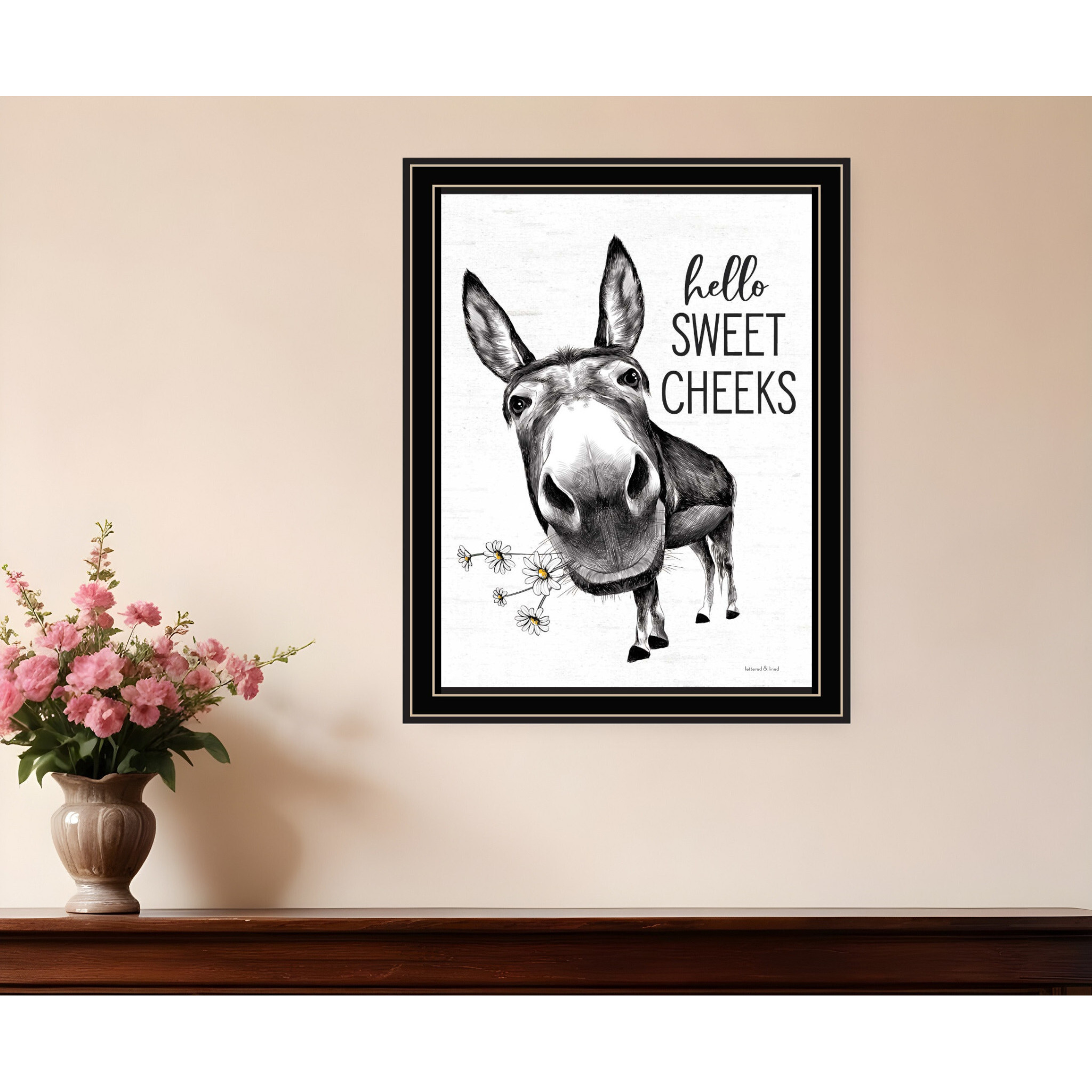 Hello Sweet Cheeks Donkey Black Framed Print Bathroom Wall Art