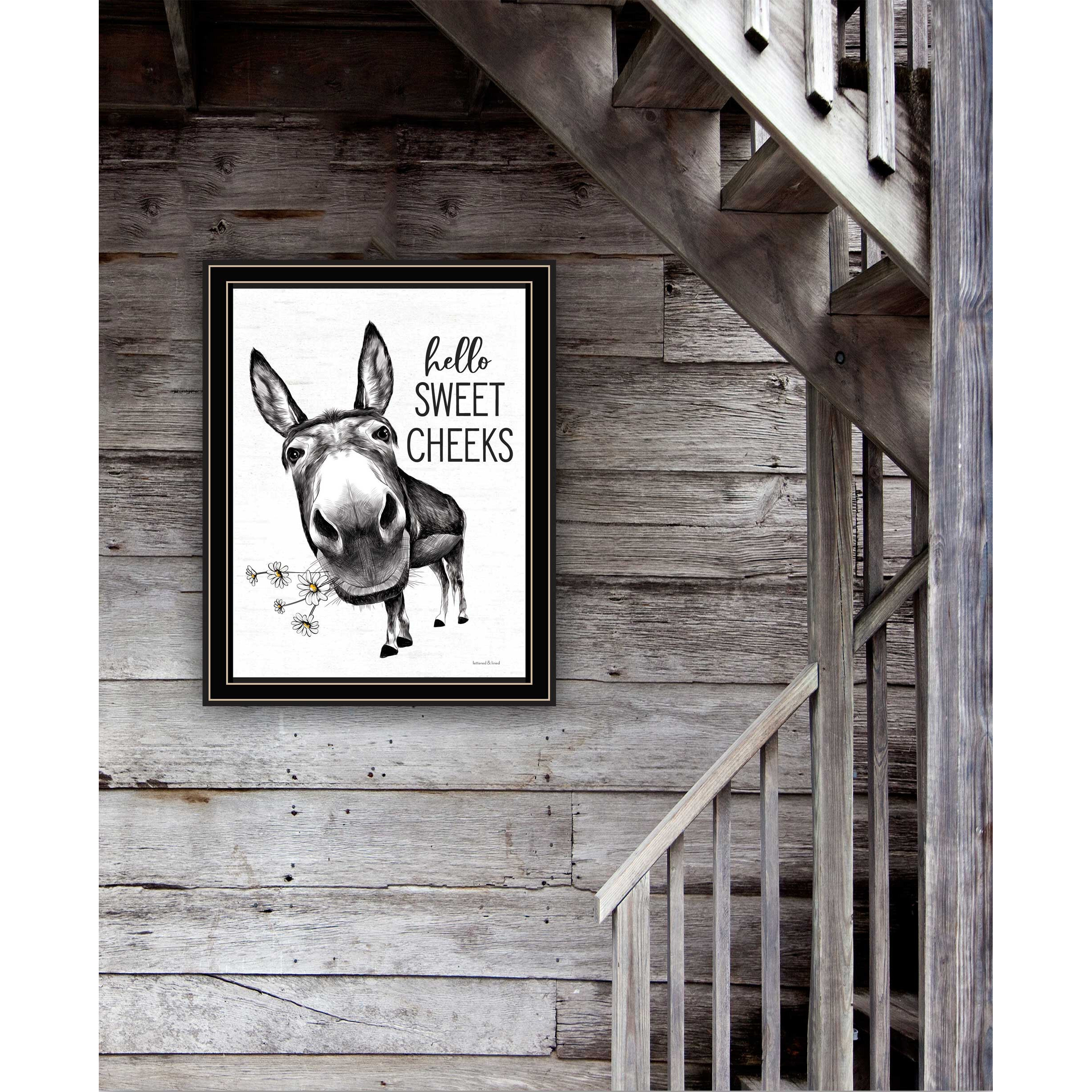 Hello Sweet Cheeks Donkey Black Framed Print Bathroom Wall Art