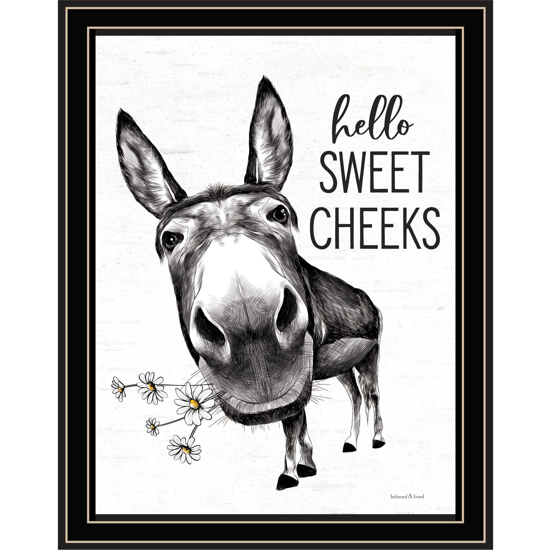 Hello Sweet Cheeks Donkey Black Framed Print Bathroom Wall Art