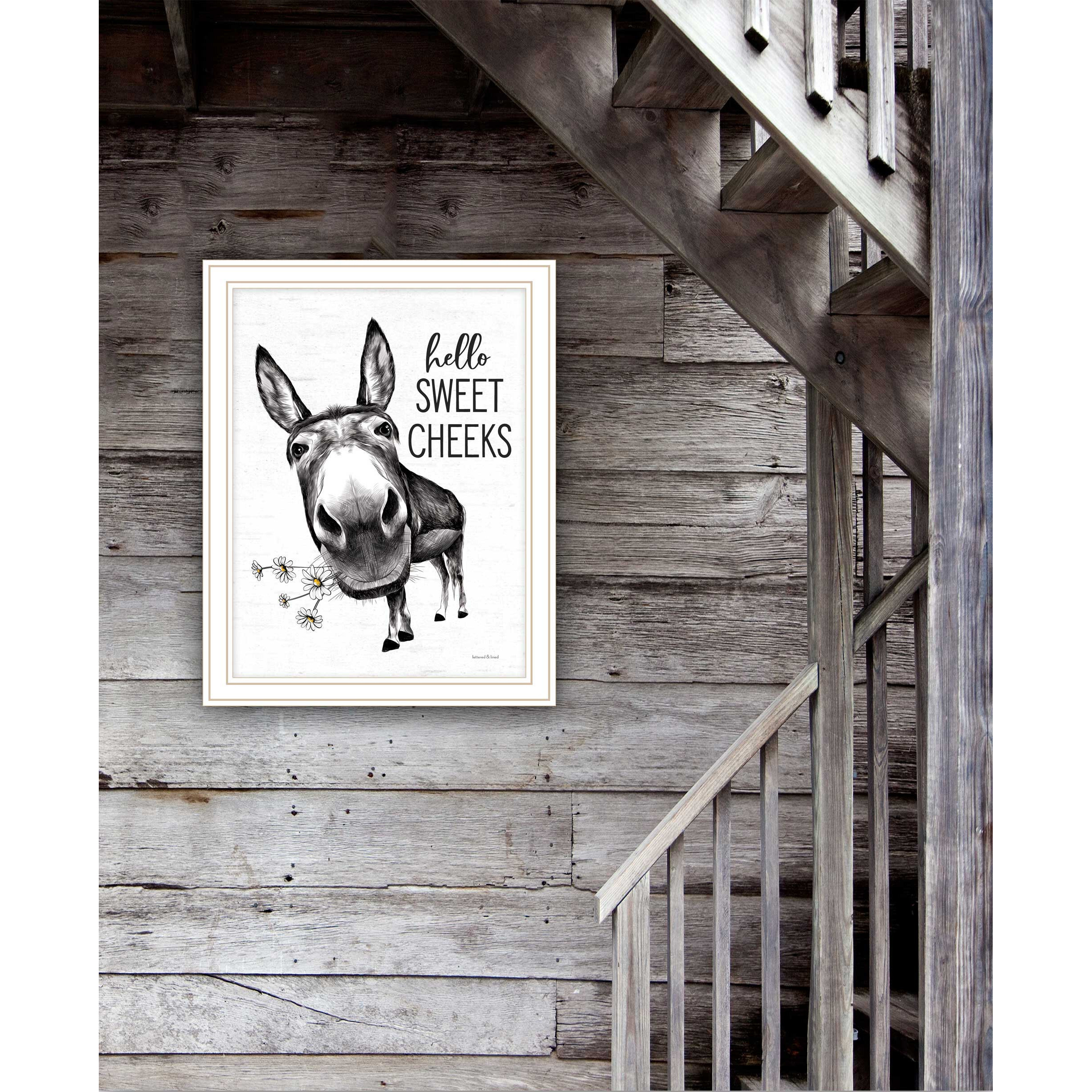 Hello Sweet Cheeks Donkey White Framed Print Bathroom Wall Art
