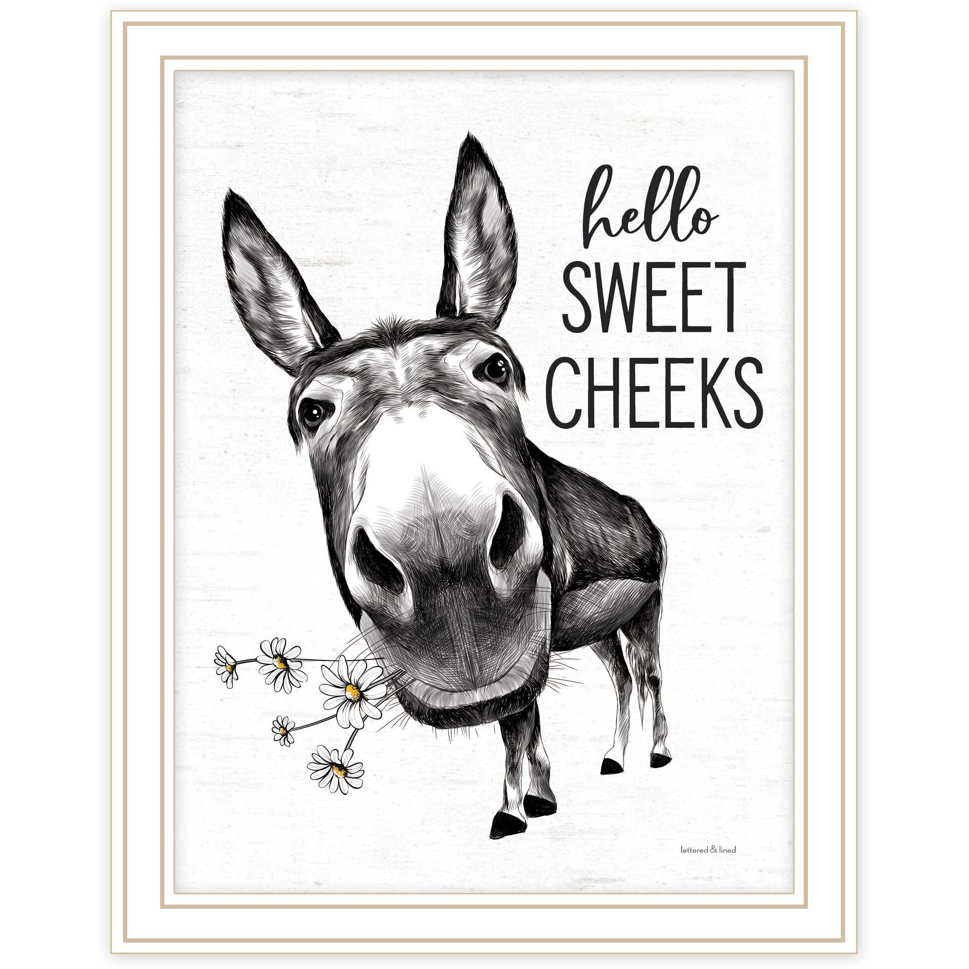 Hello Sweet Cheeks Donkey White Framed Print Bathroom Wall Art