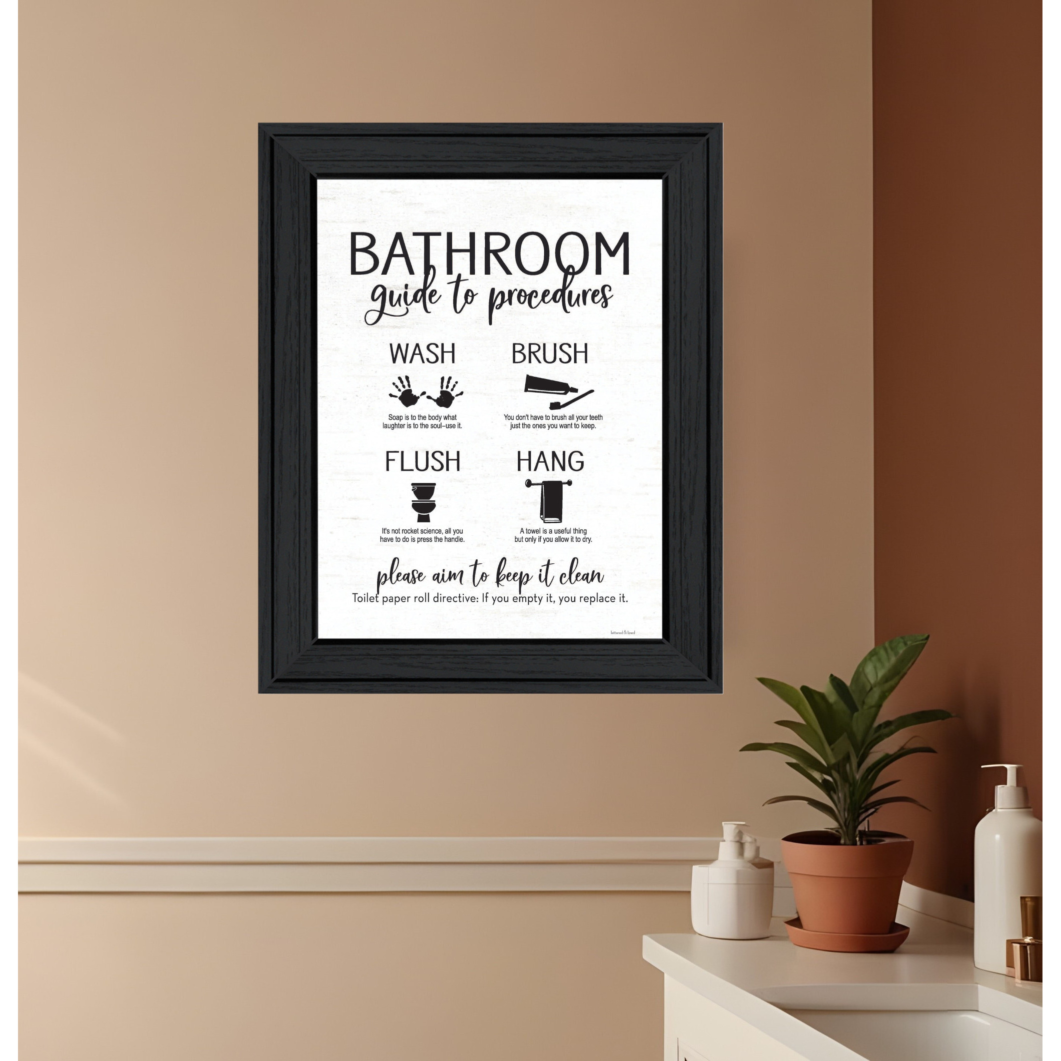 Bathroom Guide Black Framed Print Bathroom Wall Art