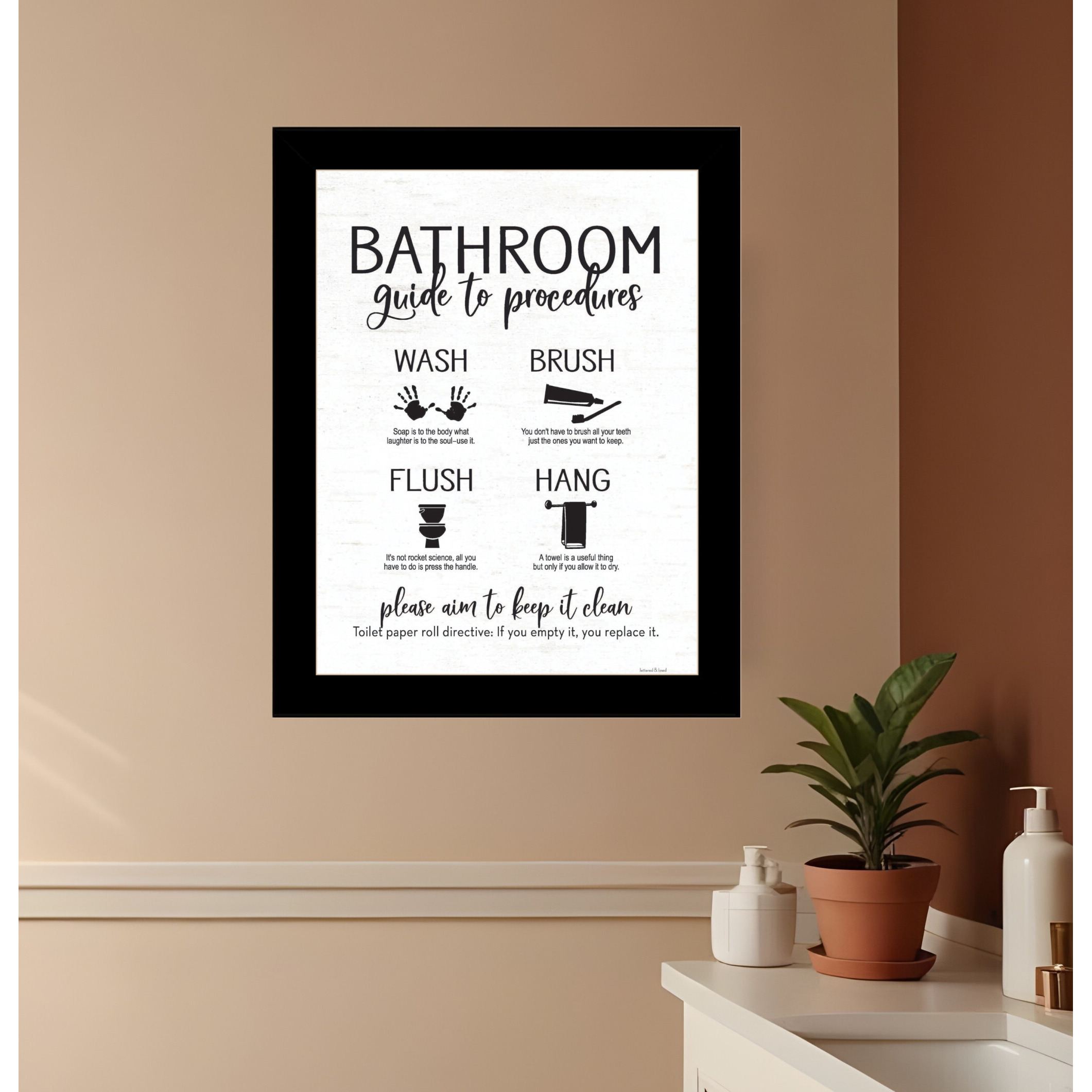 Bathroom Guide Black Framed Print Bathroom Wall Art