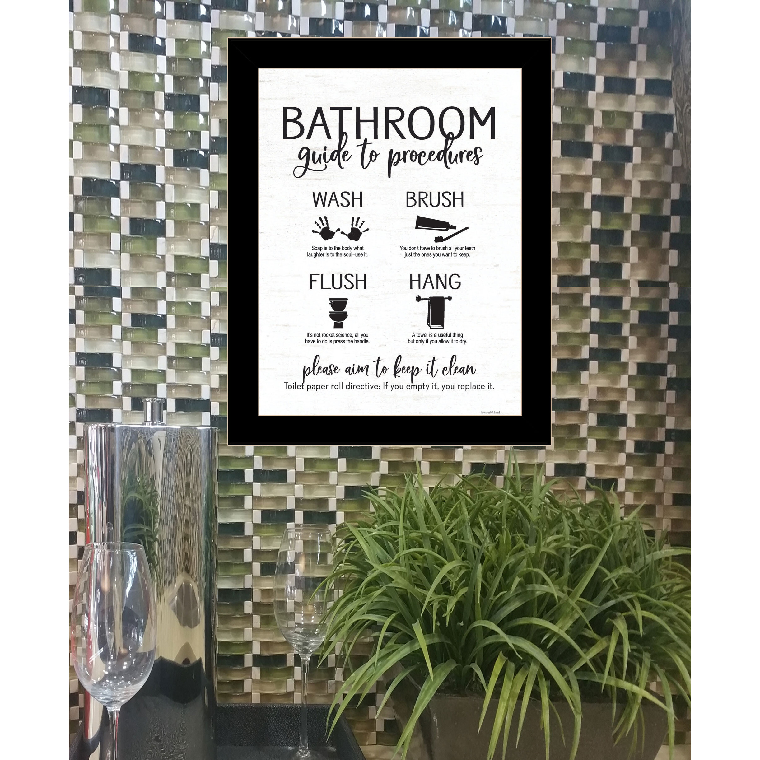 Bathroom Guide Black Framed Print Bathroom Wall Art