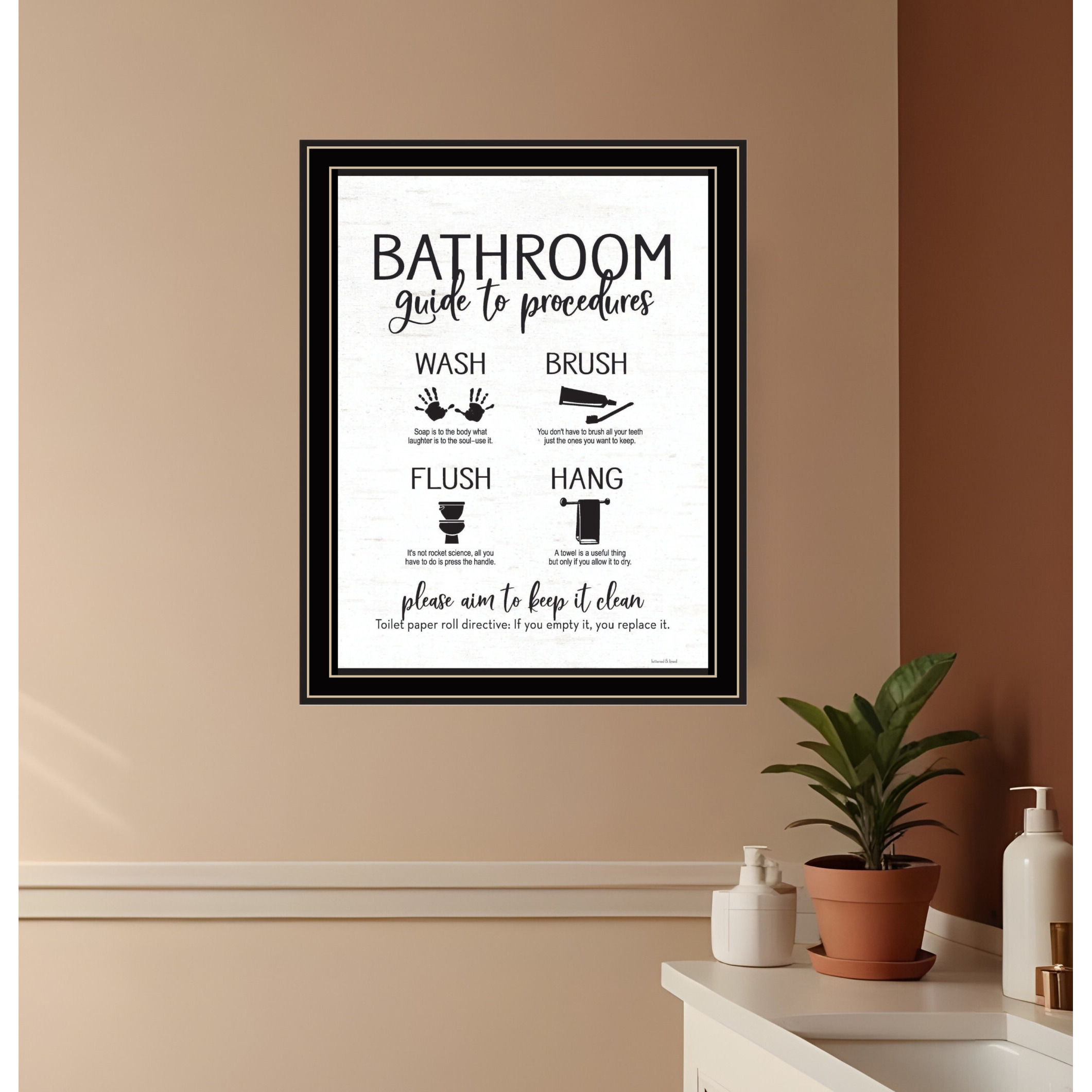 Bathroom Guide Black Framed Print Bathroom Wall Art