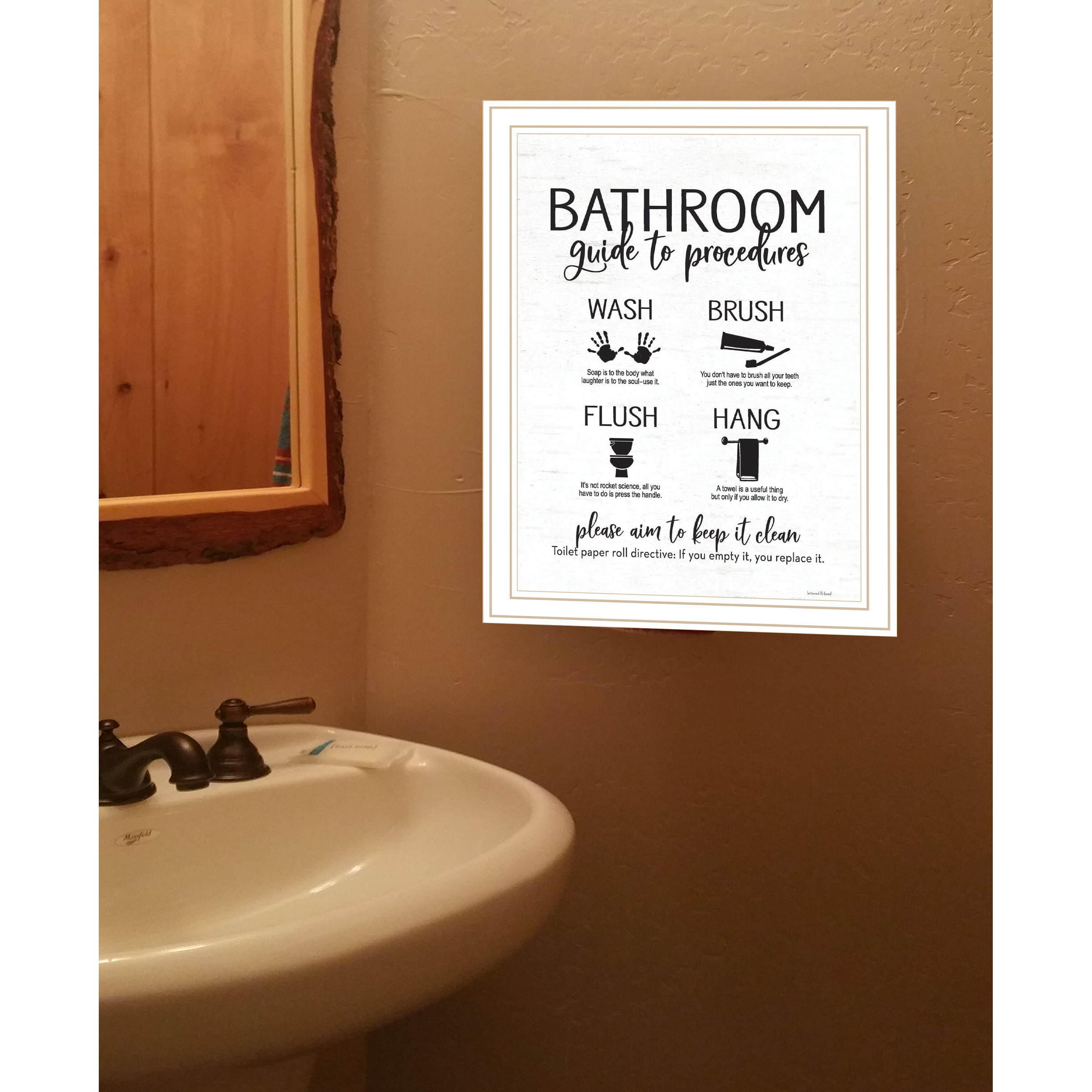 Bathroom Guide White Framed Print Bathroom Wall Art
