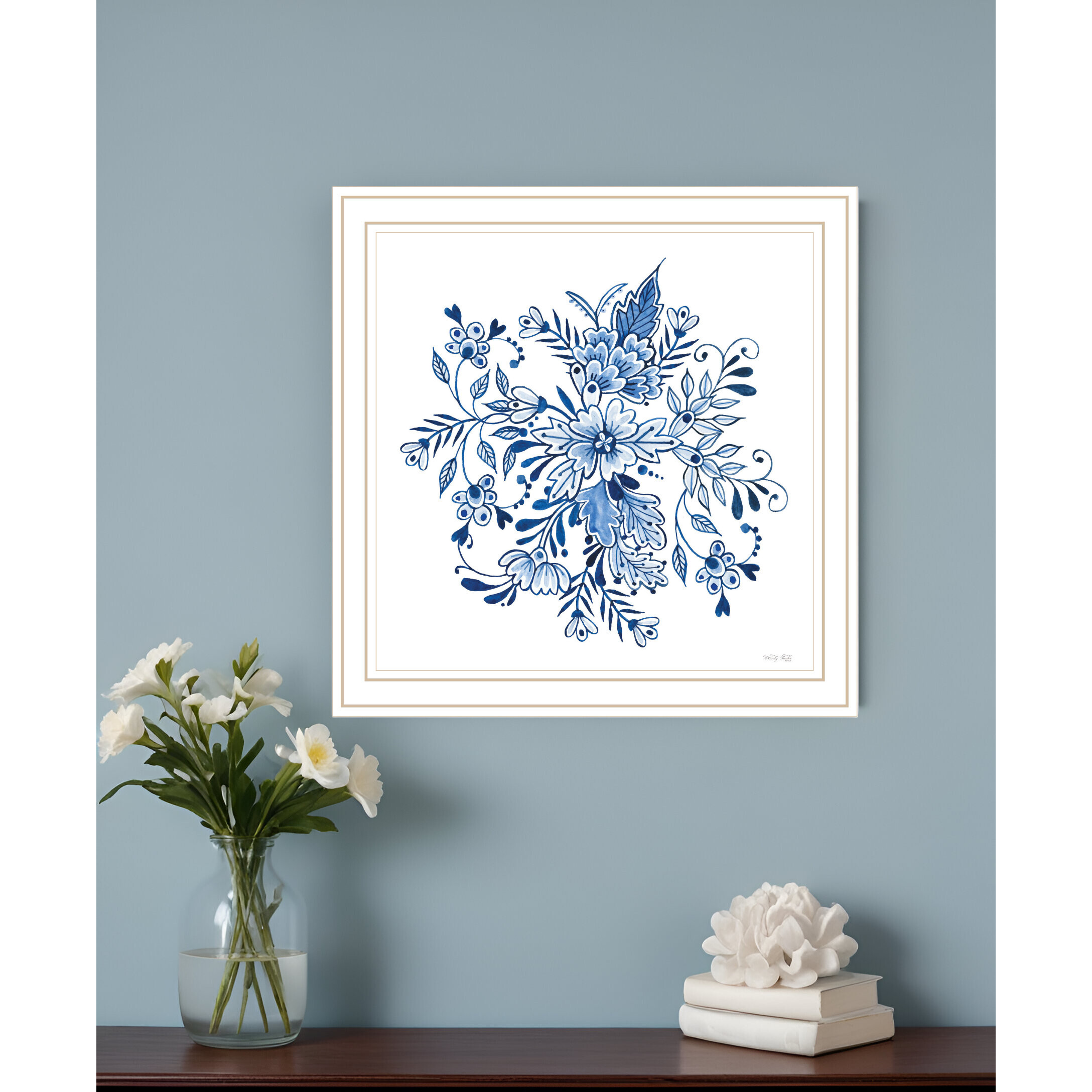 Floral Calligraphy Sketches White Framed Print Wall Art