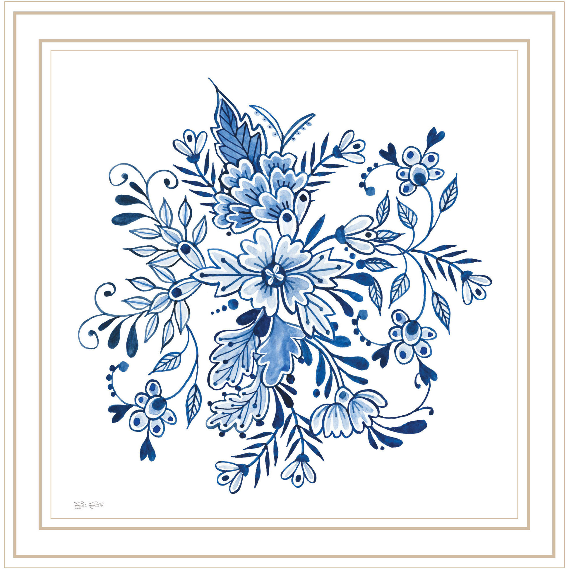 Floral Calligraphy Sketches White Framed Print Wall Art
