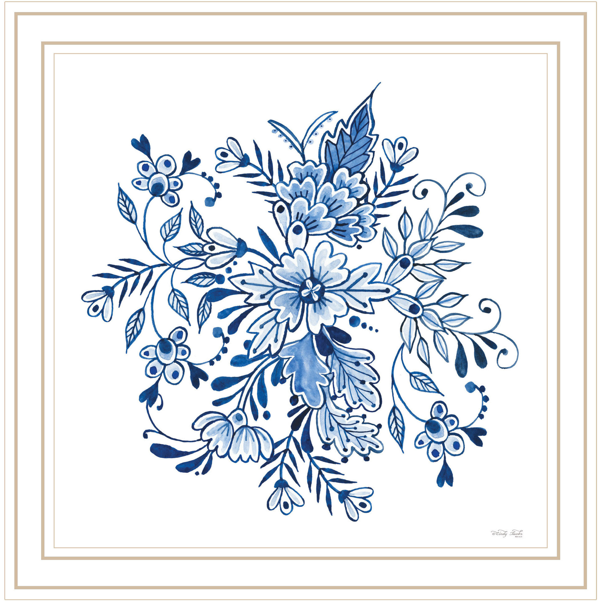 Floral Calligraphy Sketches White Framed Print Wall Art