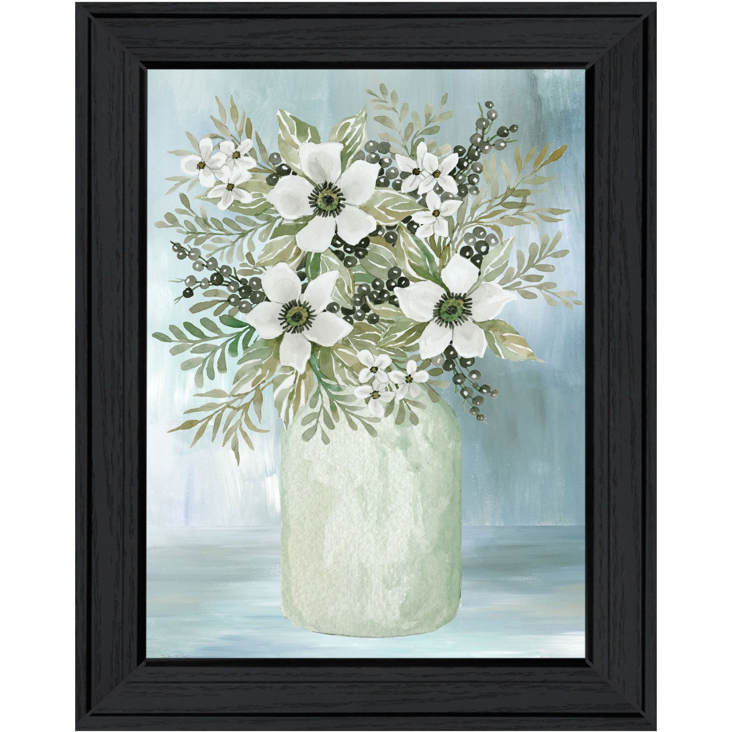 White Blooms Black Framed Print Wall Art