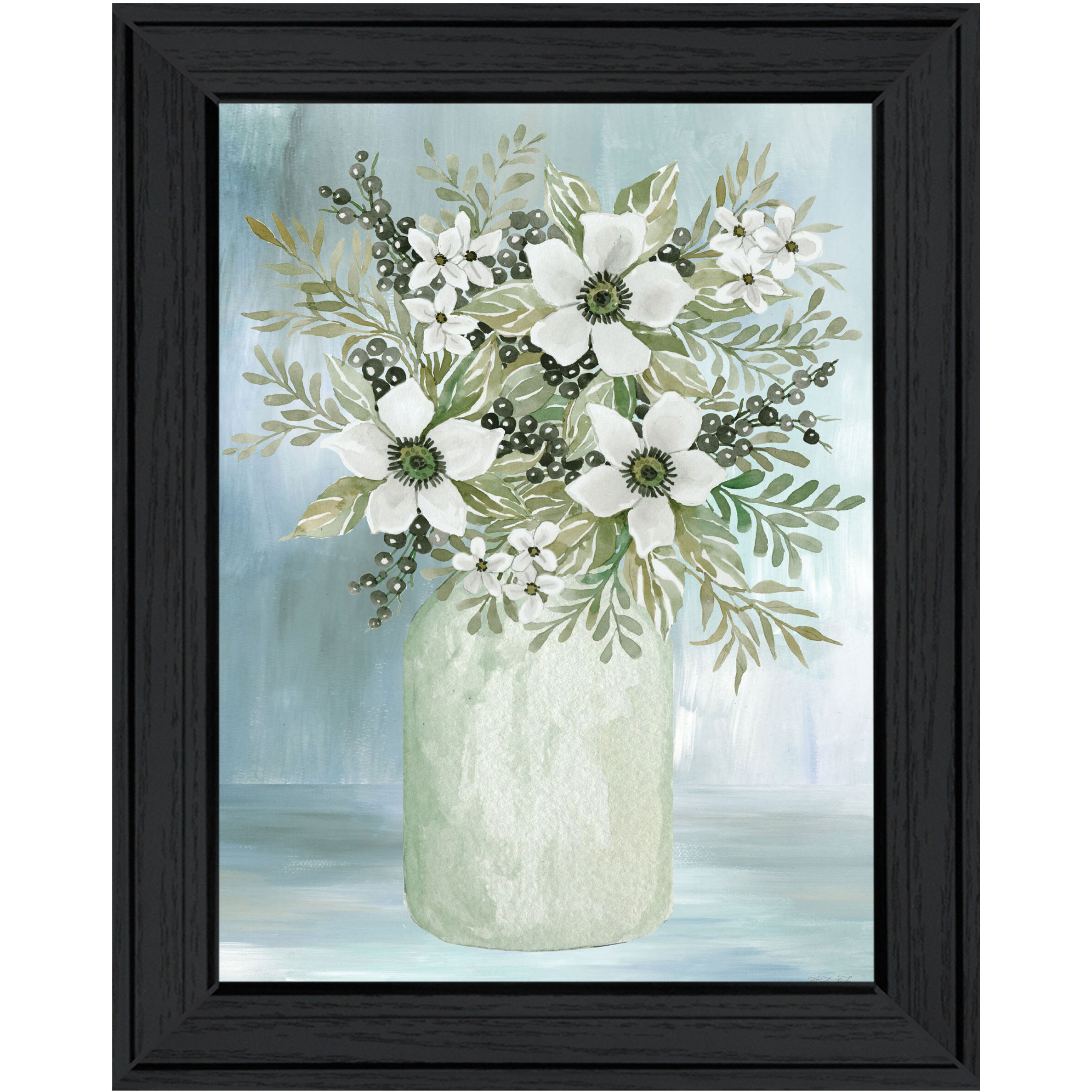 White Blooms Black Framed Print Wall Art