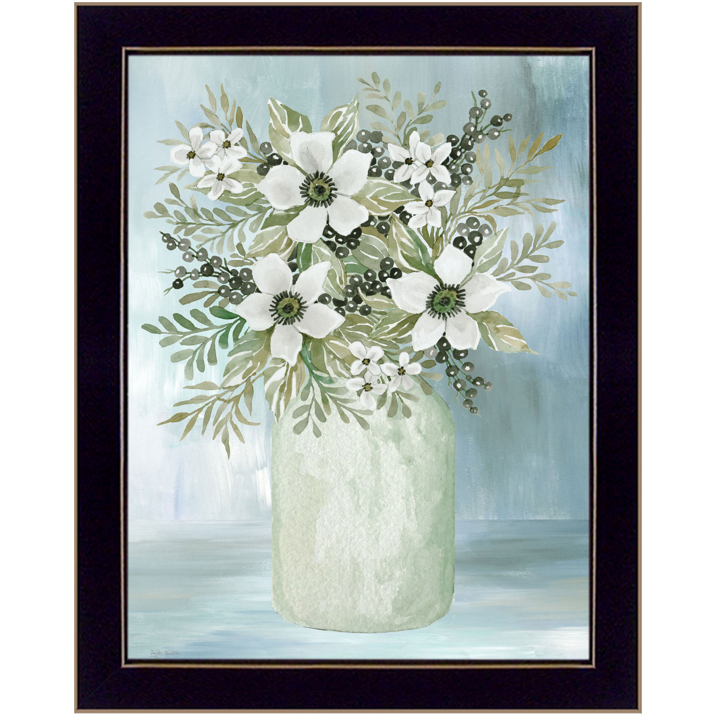 White Blooms Black Framed Print Wall Art