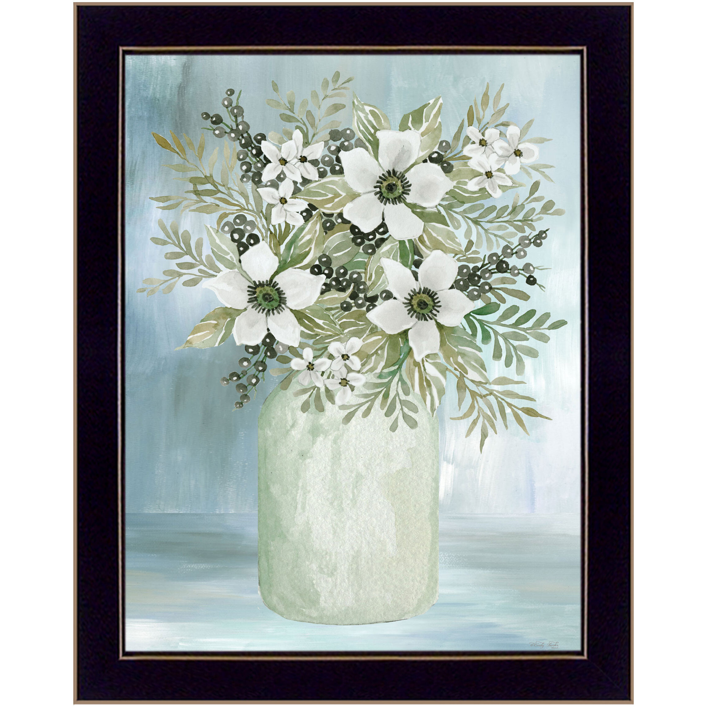 White Blooms Black Framed Print Wall Art