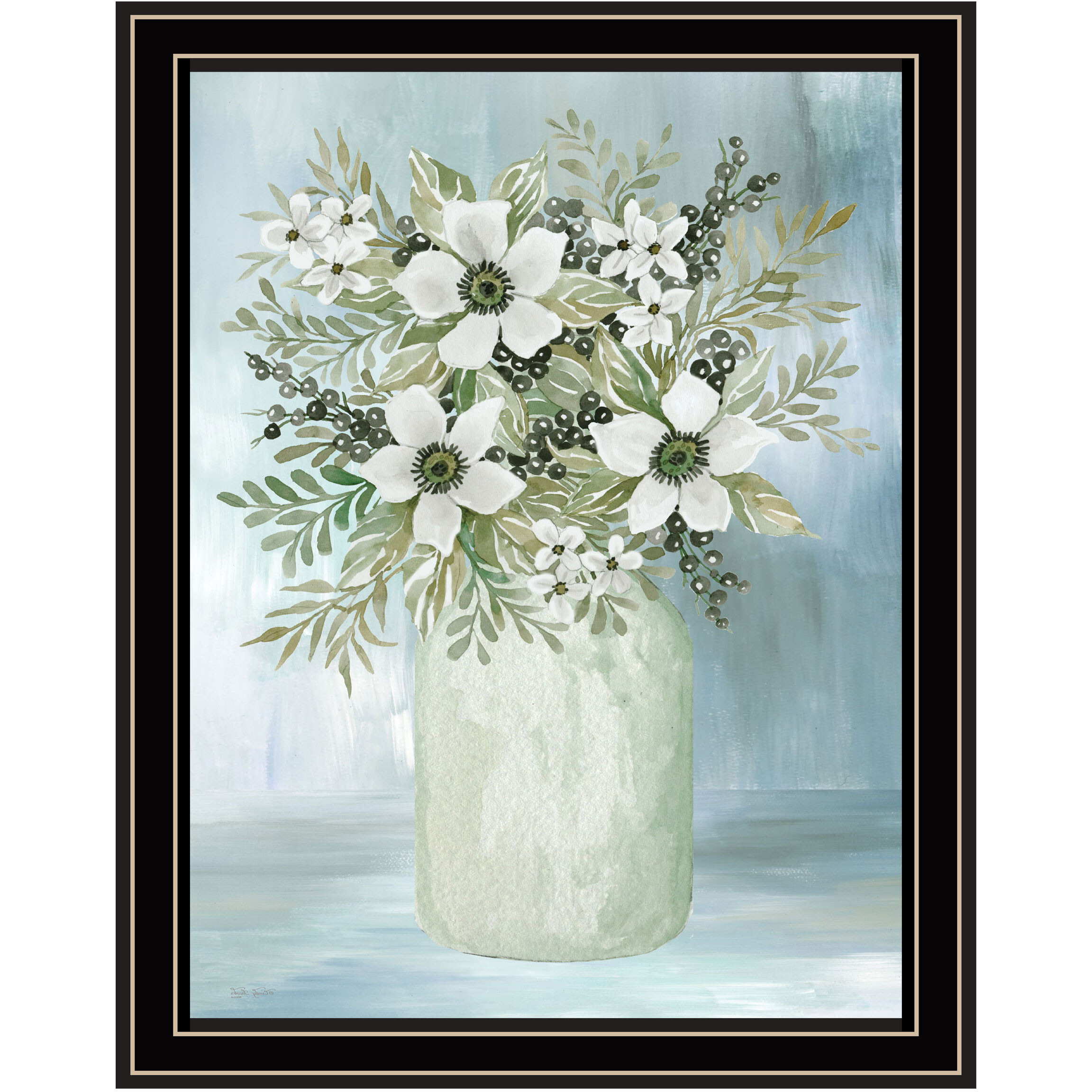White Blooms Black Framed Print Wall Art
