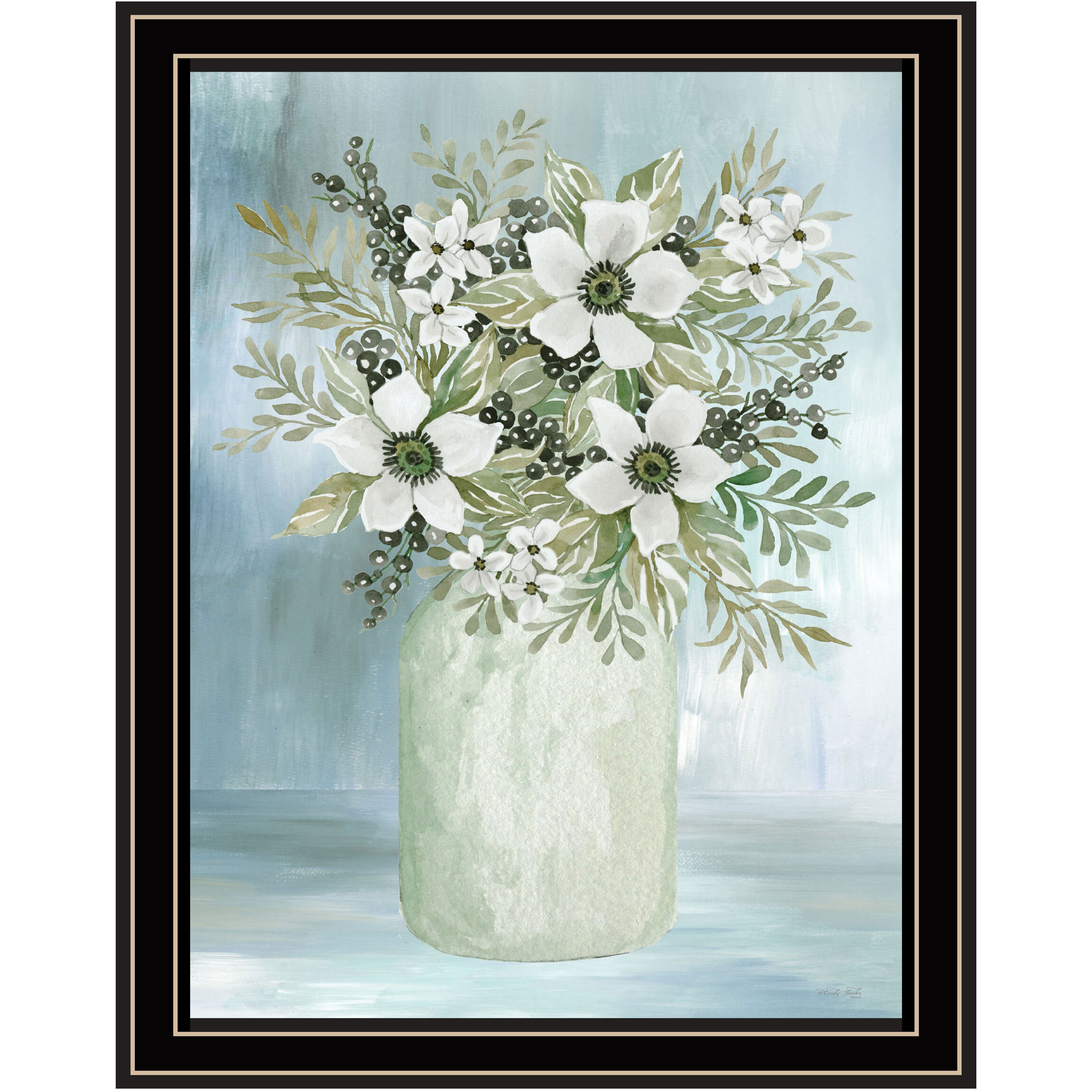 White Blooms Black Framed Print Wall Art