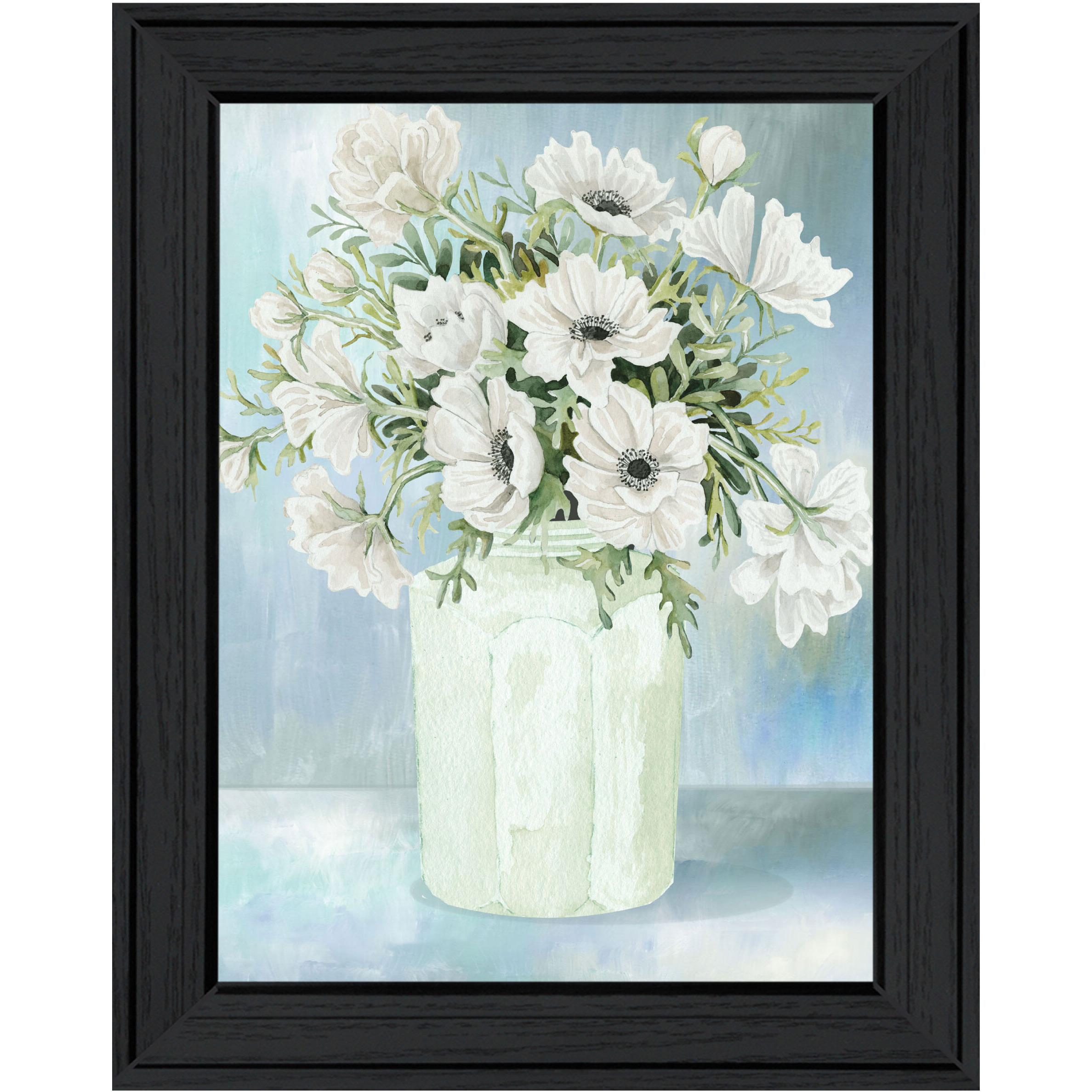 White Blooms Black Framed Print Wall Art