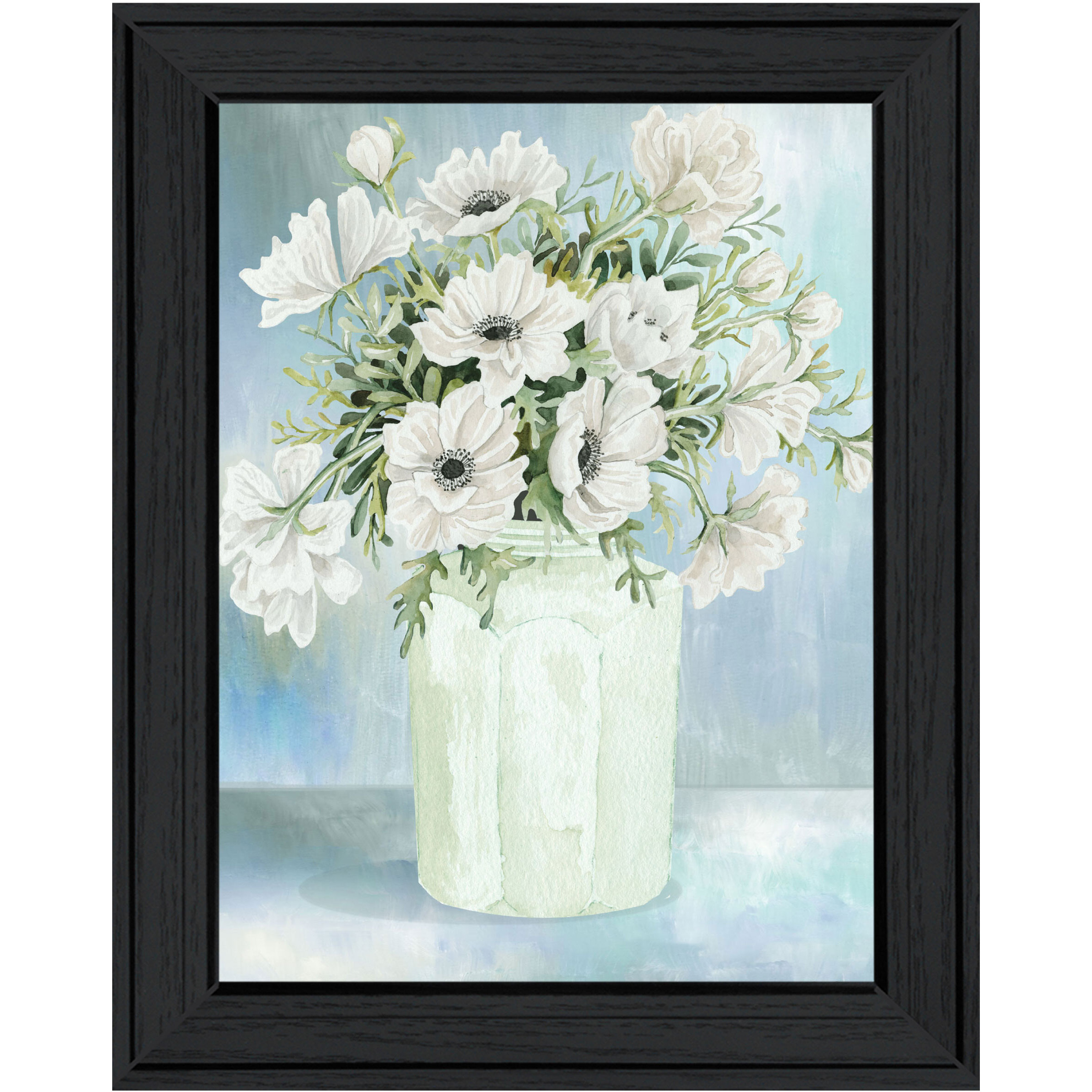 White Blooms Black Framed Print Wall Art
