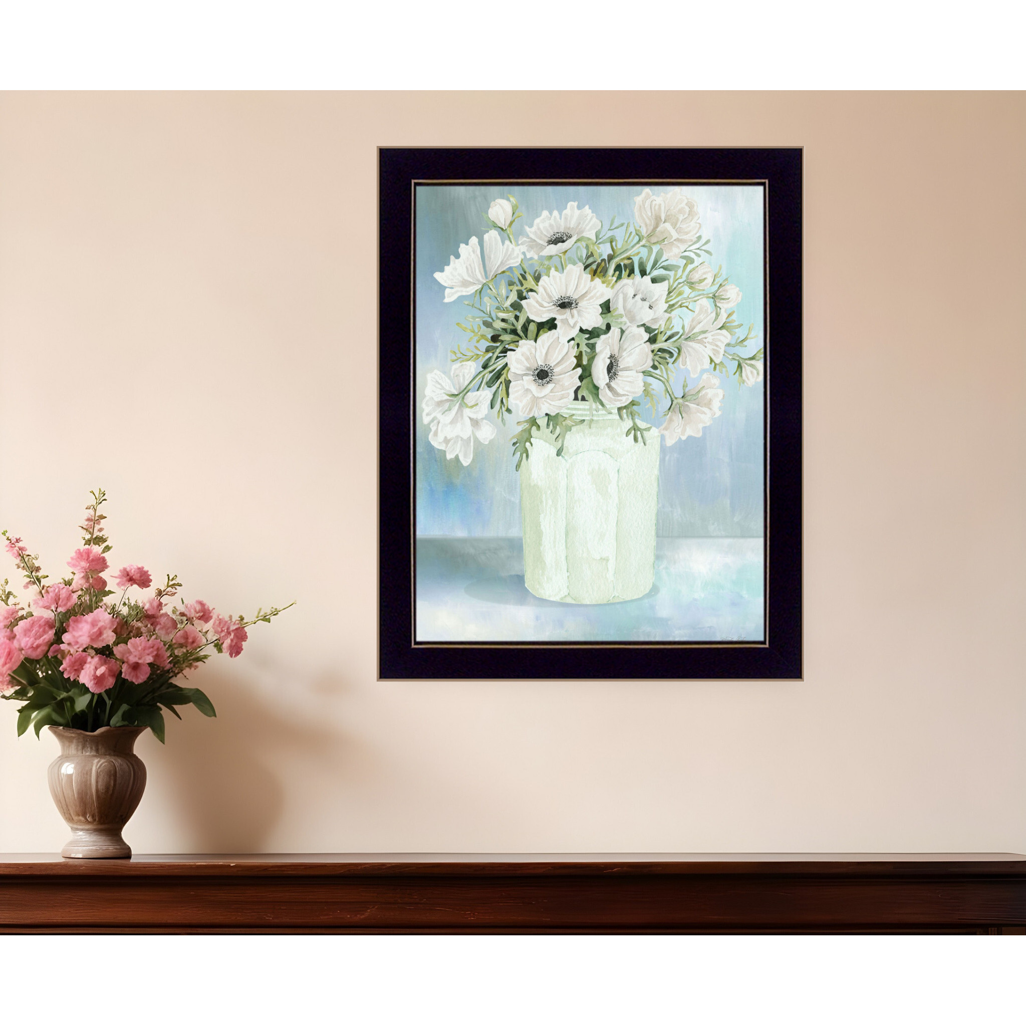 White Blooms Black Grooved Framed Print Wall Art