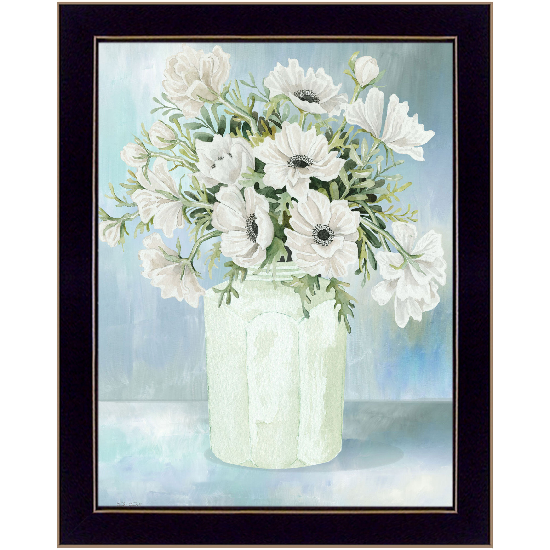 White Blooms Black Grooved Framed Print Wall Art