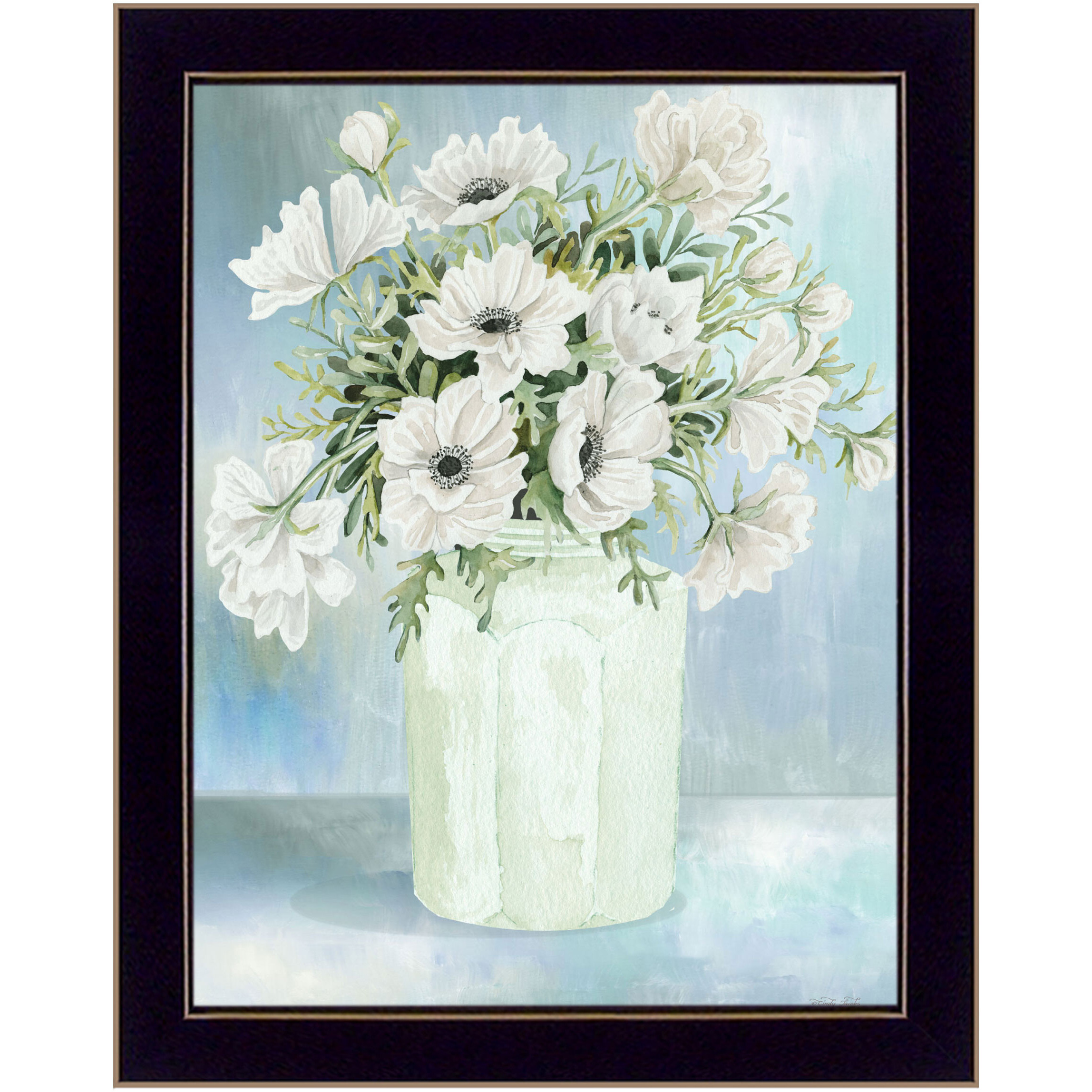 White Blooms Black Grooved Framed Print Wall Art
