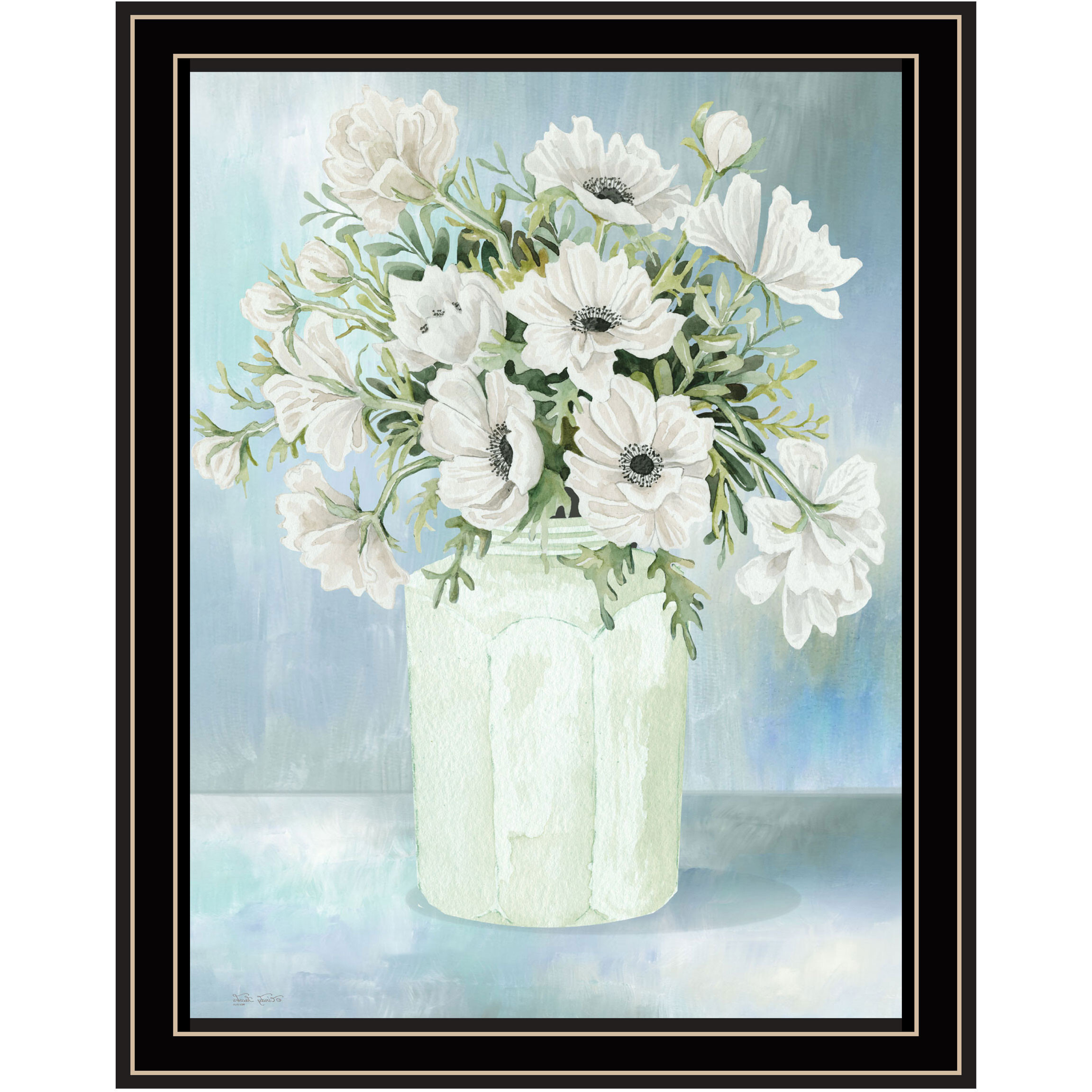 White Blooms Black Double Groove Framed Print Wall Art