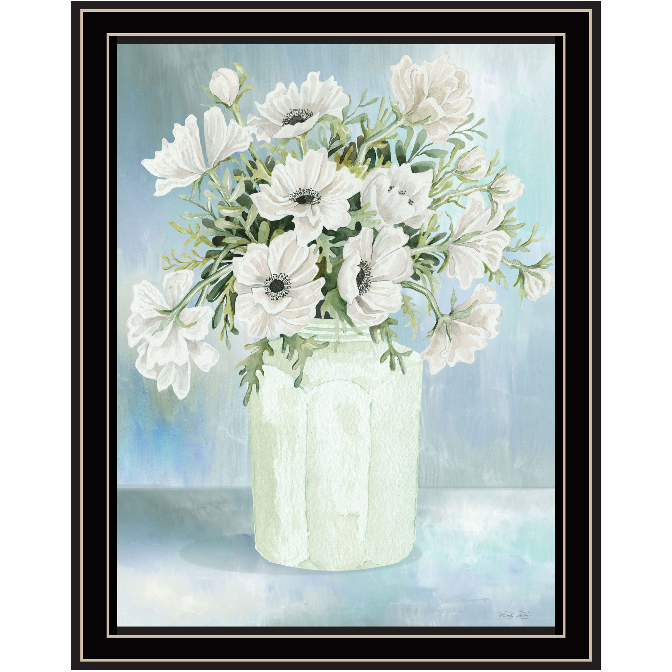 White Blooms Black Double Groove Framed Print Wall Art