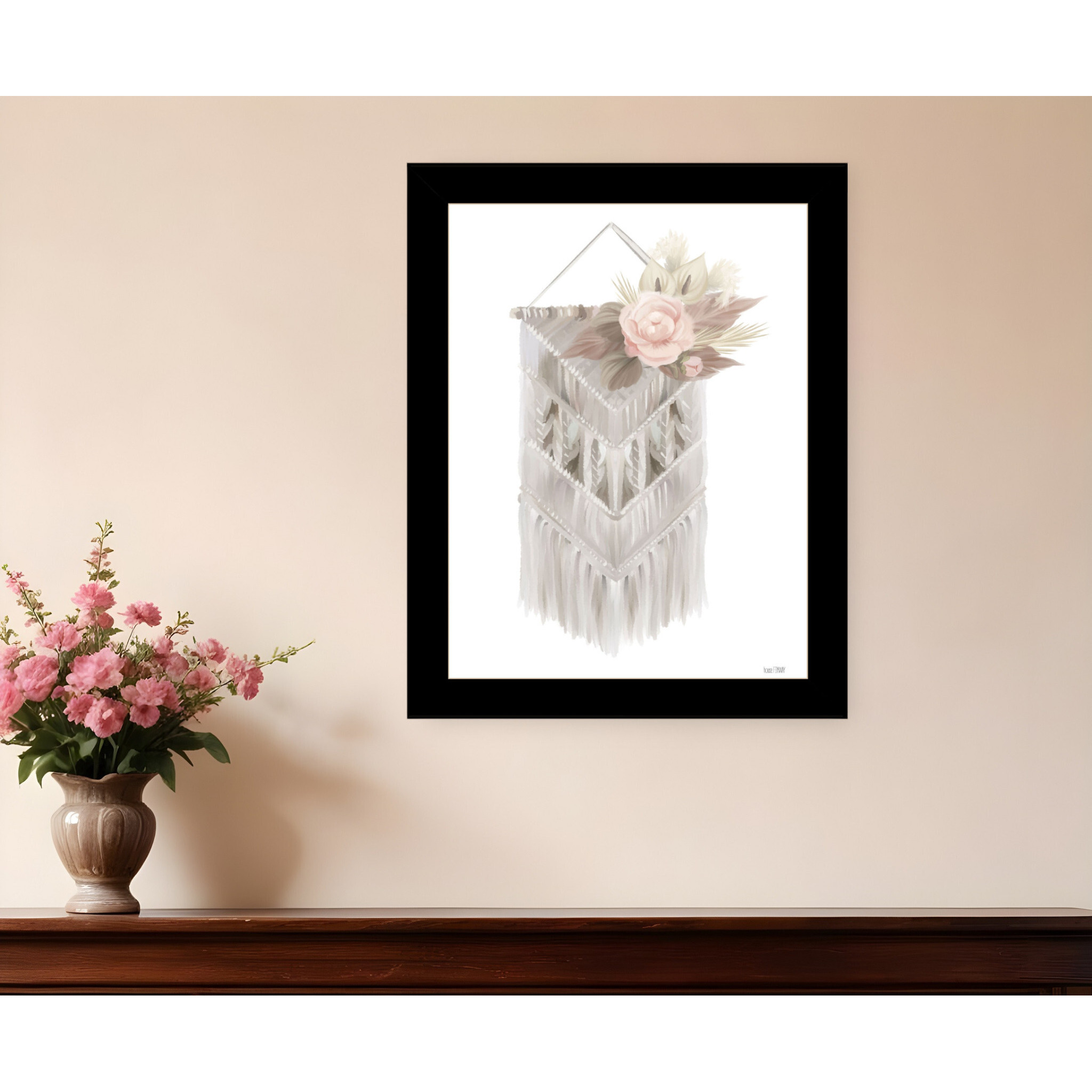 BOHEMIAN MACRAME Black Framed Print Wall Art