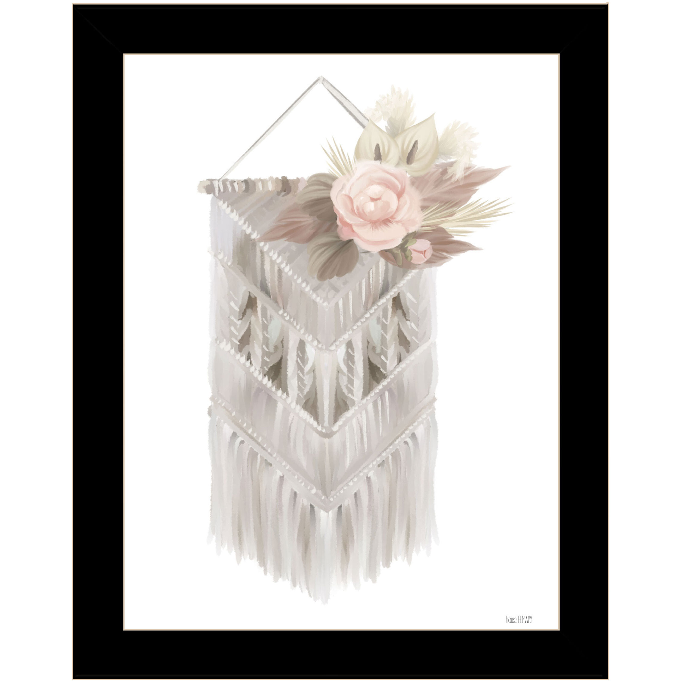 BOHEMIAN MACRAME Black Framed Print Wall Art