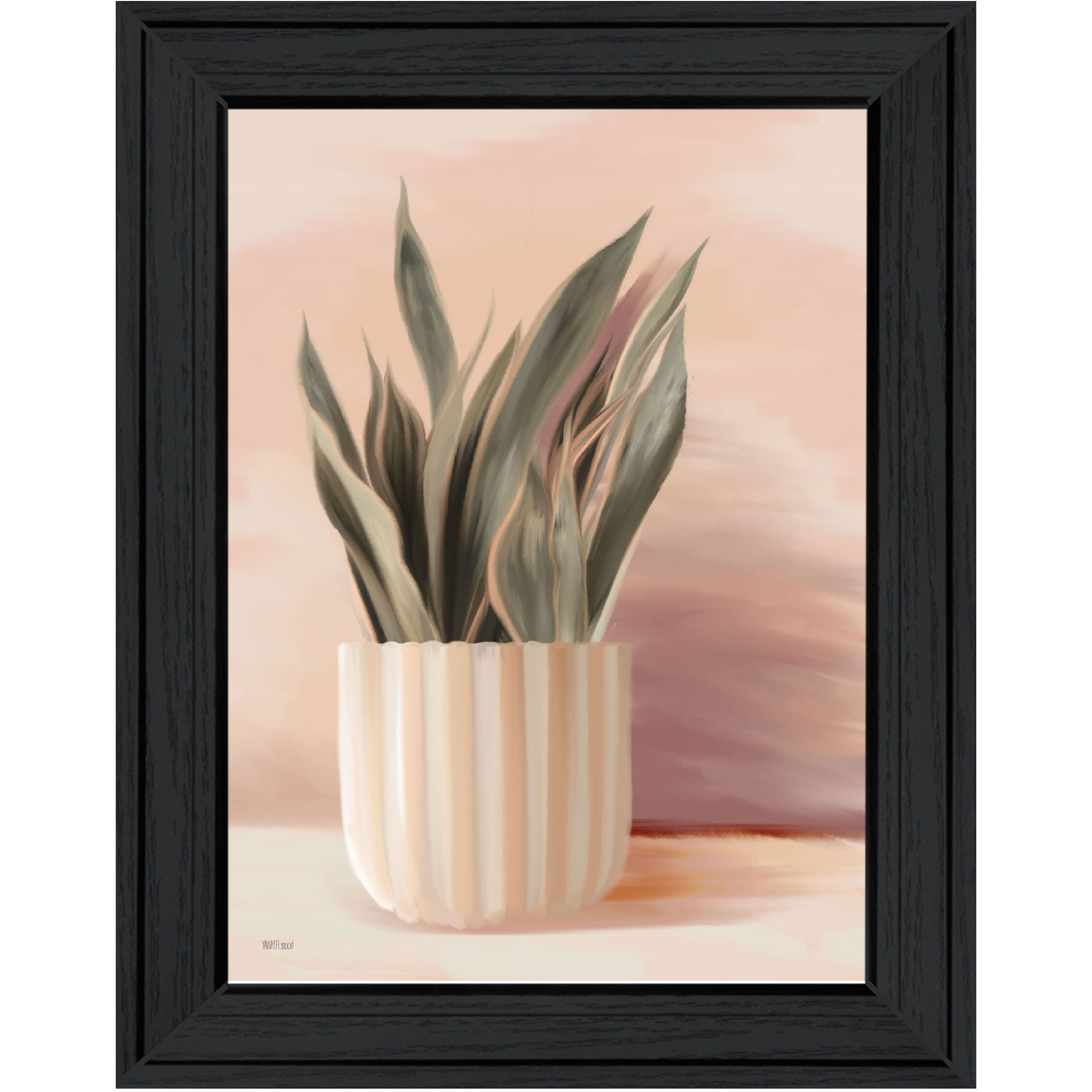 Striped Bohemian Plant Black Framed Print Wall Art
