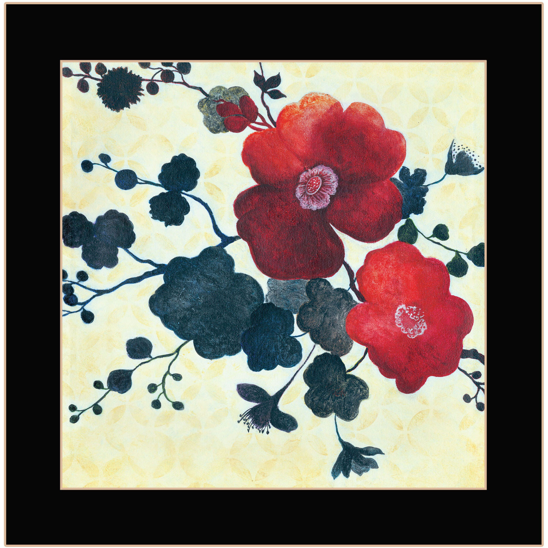 Japanese Blossoms Black Framed Print Wall Art