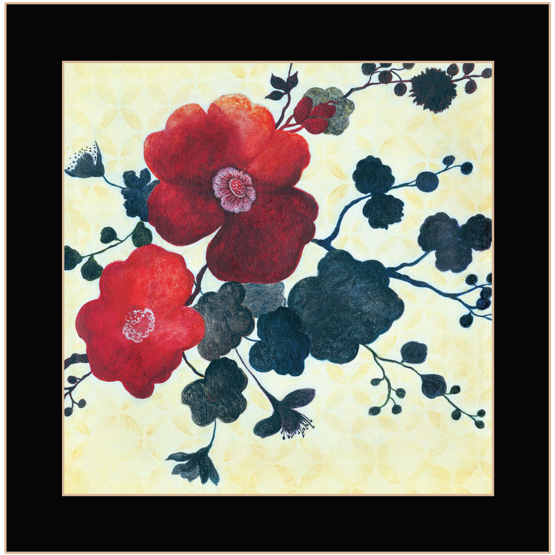 Japanese Blossoms Black Framed Print Wall Art