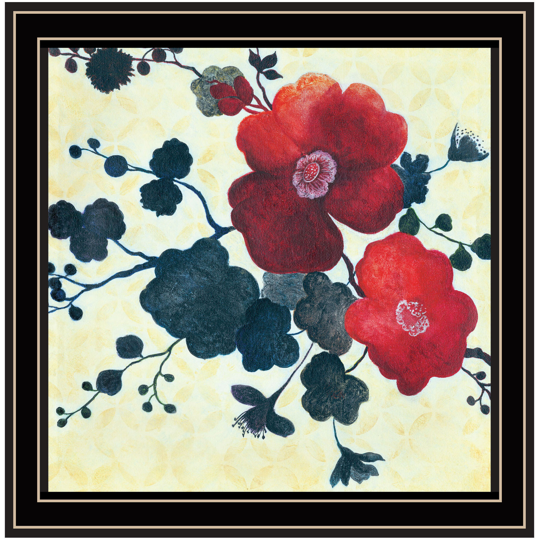 Japanese Blossoms Black Framed Print Wall Art