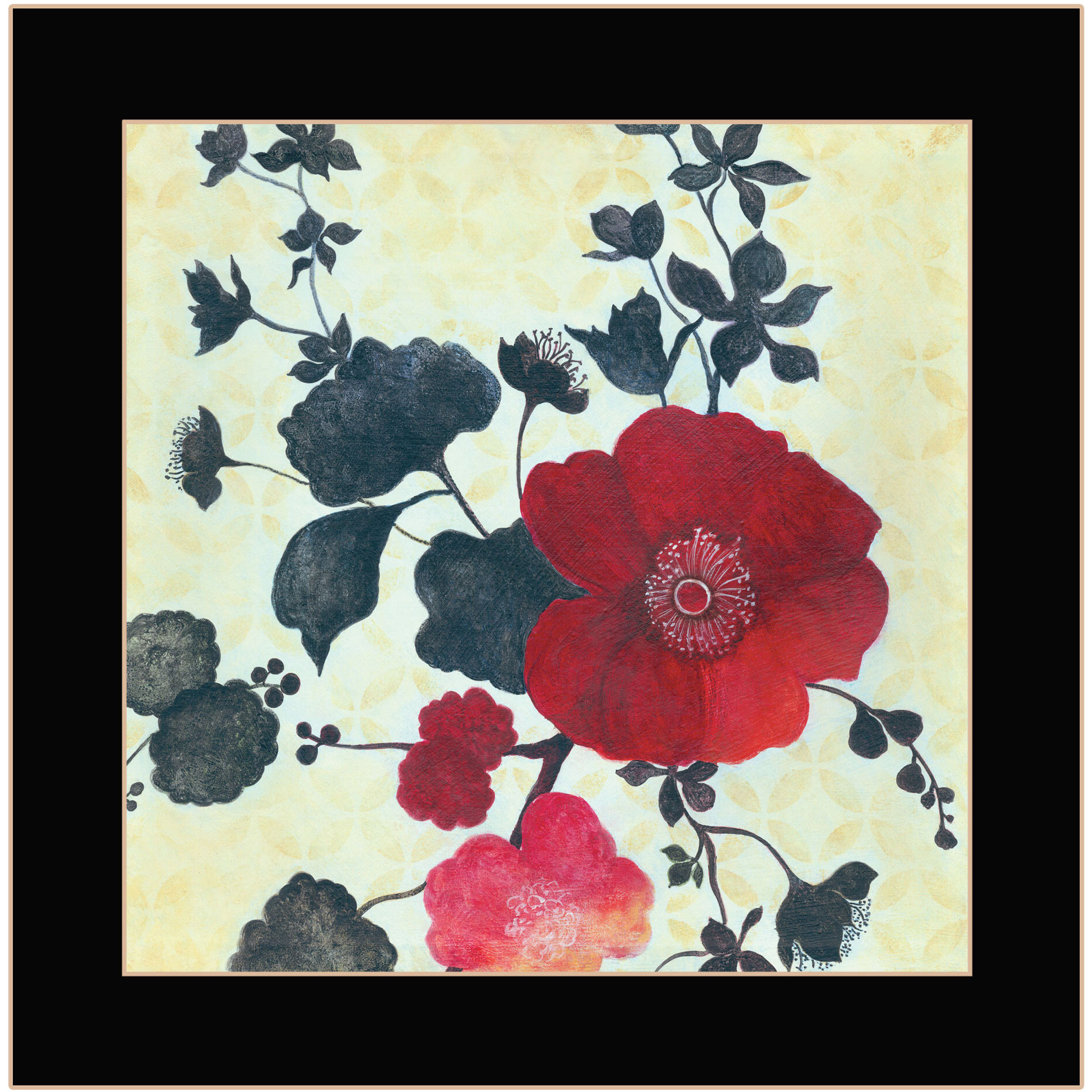 Japanese Blossoms Black Framed Print Wall Art