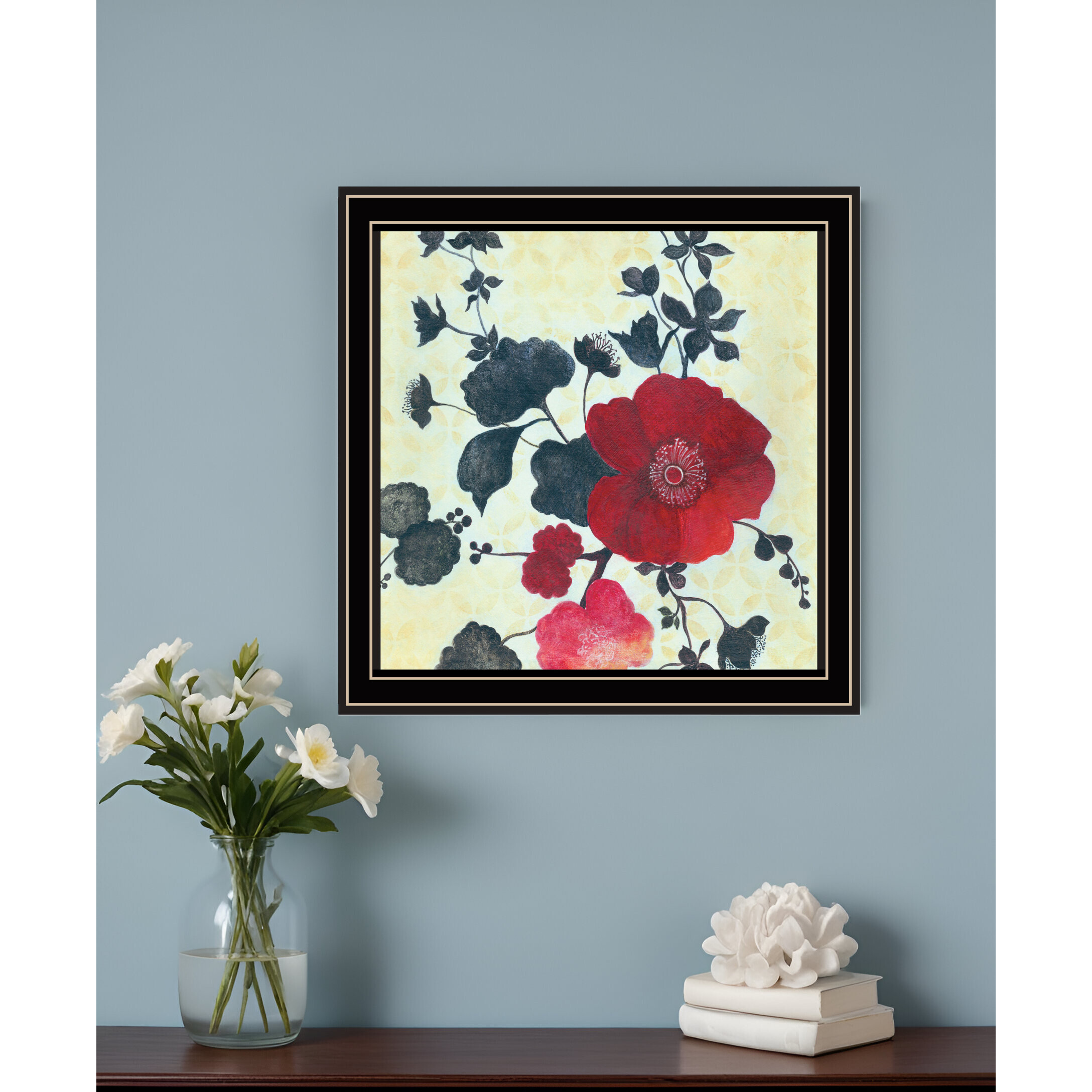 Japanese Blossoms Black Framed Print Wall Art