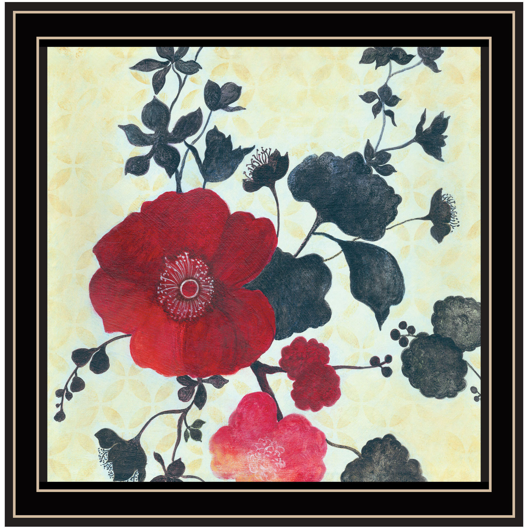 Japanese Blossoms Black Framed Print Wall Art
