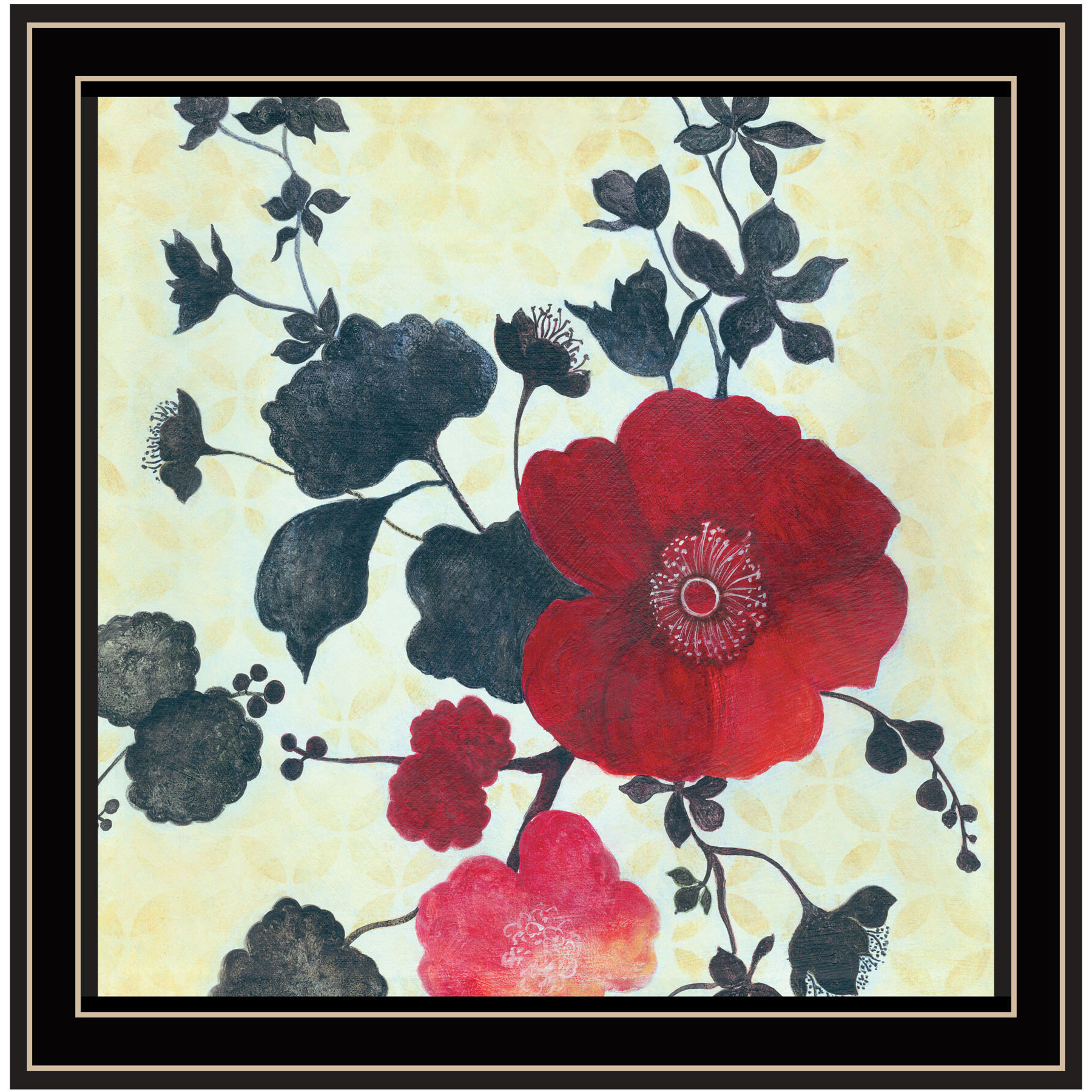 Japanese Blossoms Black Framed Print Wall Art