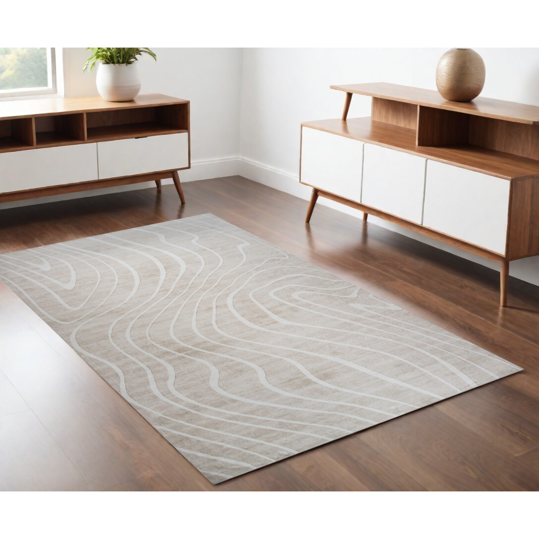 4' X 6' Beige and Ivory Abstract Distressed Area Rug